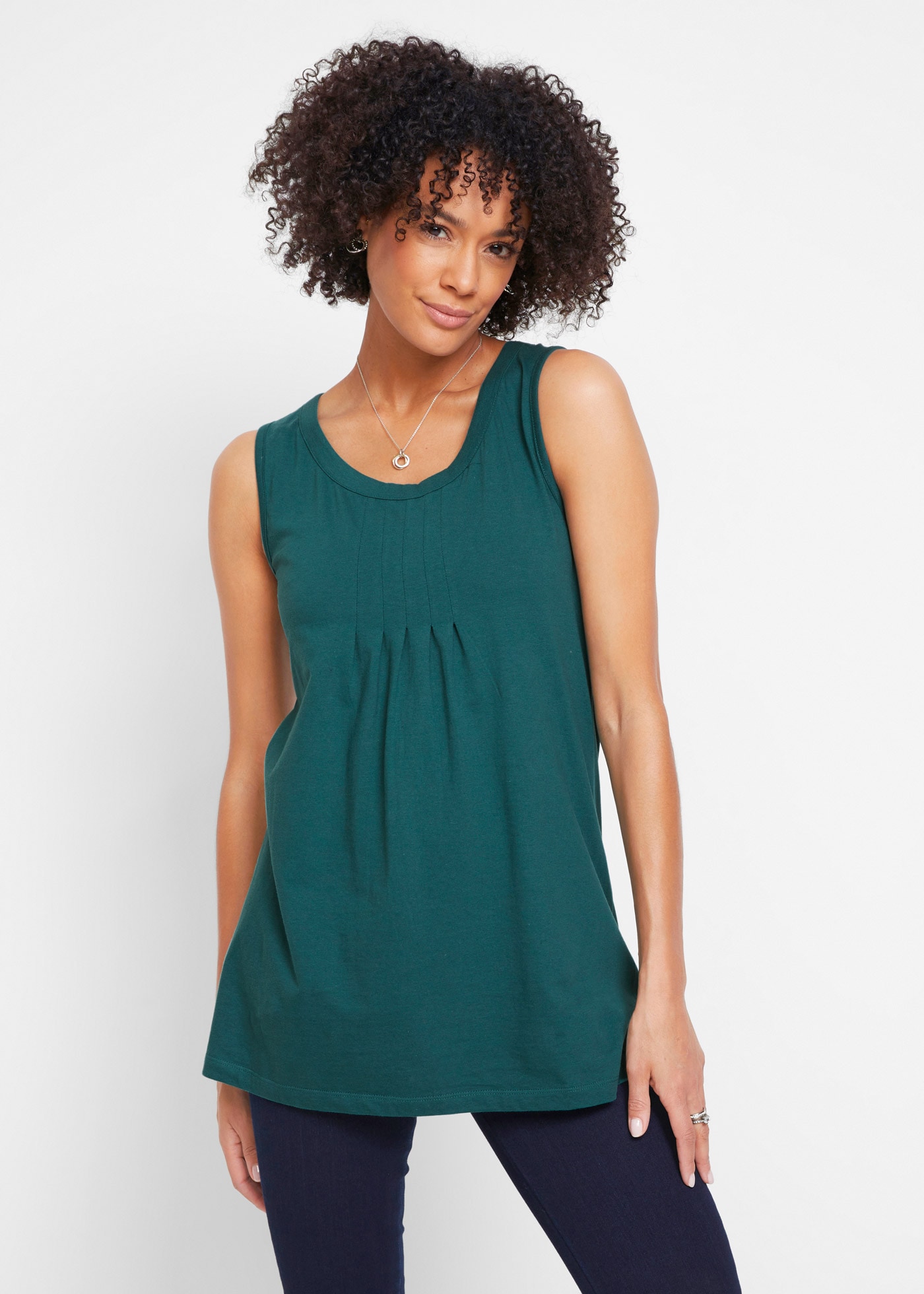 bonprix Longtop »Long-Top« mit elegantem Faltendetail, lockere Passform, reine Baumwolle