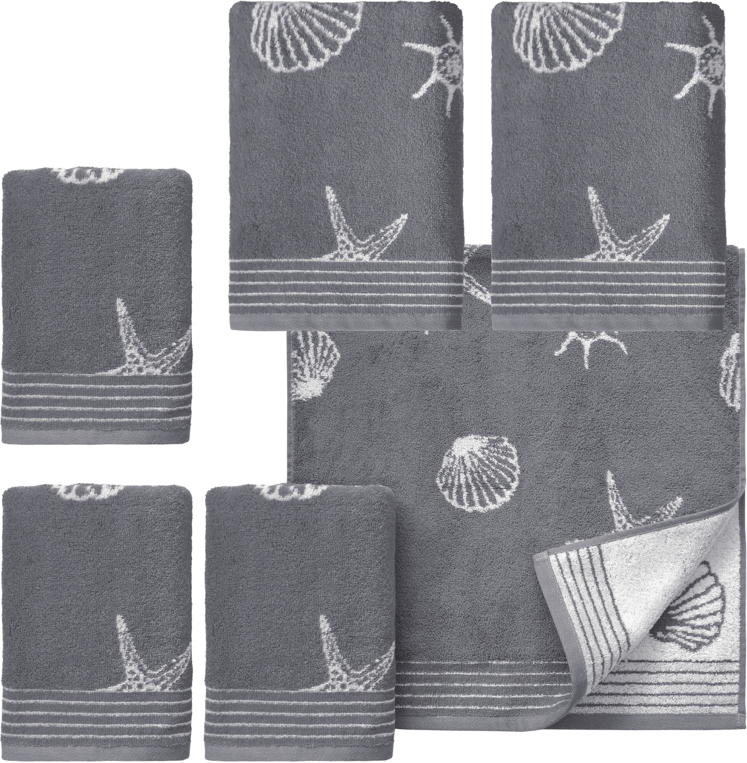Dyckhoff "Seashell" Set 6 Stk. Walkfrottee mit Muschelmuster; 4 Handtücher (50x100cm), 2 Duschtücher (70x140cm)