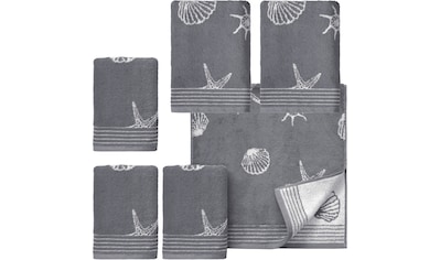 Handtuch Set »mit Muschelmuster«, (Set, 6 St., 4 Handtücher (50x100 cm)-2 Badetücher...