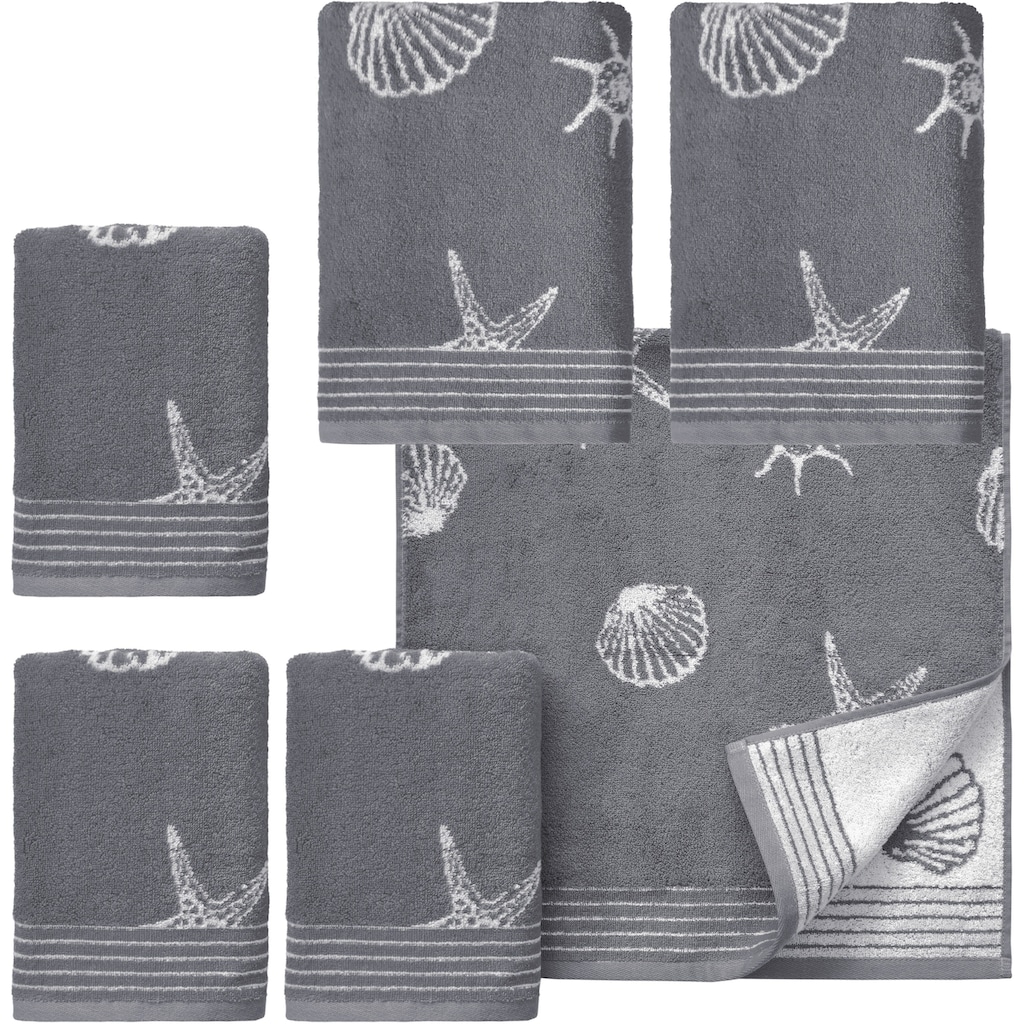 Dyckhoff Handtuch Set »mit Muschelmuster«, (Set, 6 St., 4 Handtücher (50x100 cm)-2 Badetücher (70x140 cm), mit Muschelmuster