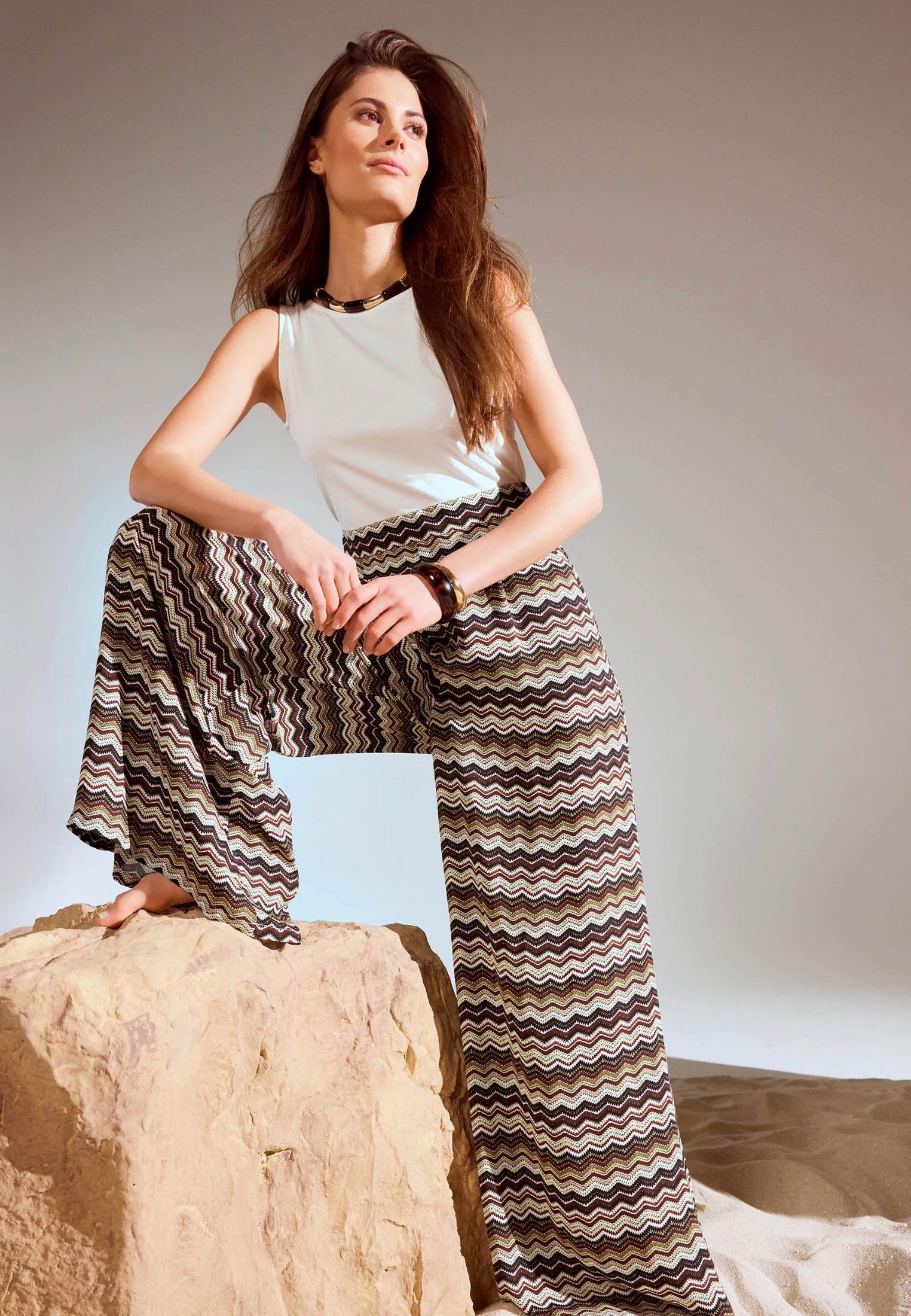 Zero Stoffhose »zero Hose mit Zickzackmuster 30 Inch«, Bindedetail