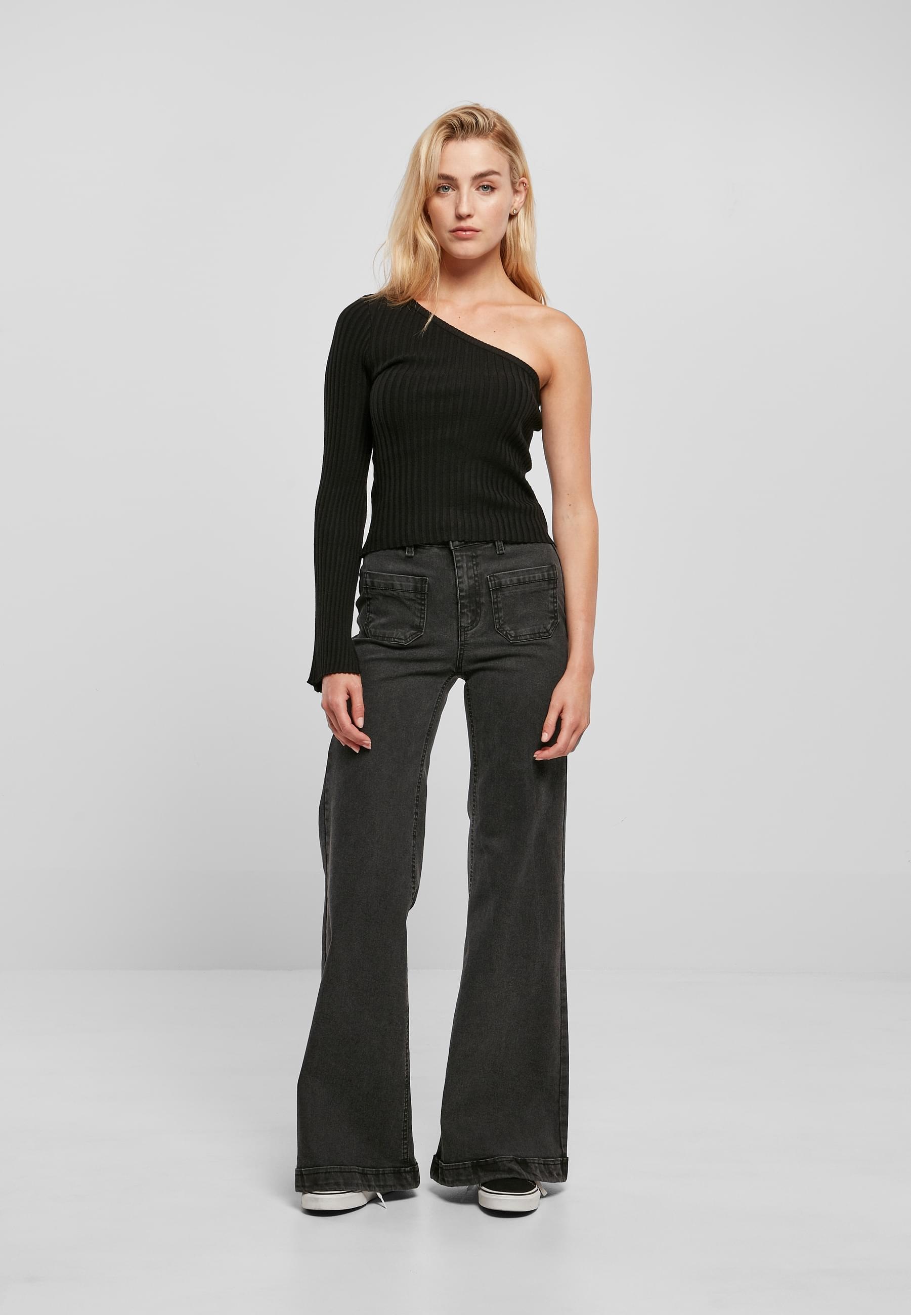 URBAN CLASSICS Rundhalspullover »Urban Classics Damen Ladies Short Rib Knit One Sleeve Sweater«, (1 tlg.)