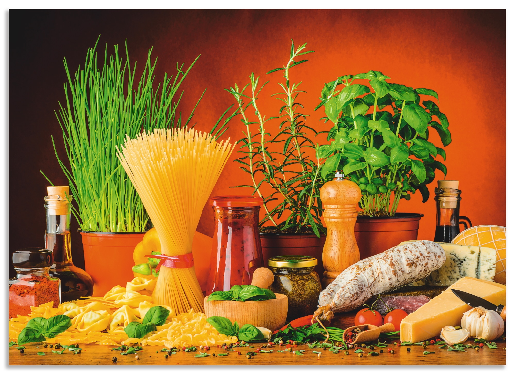 Artland "Mediterranes und italienisches Essen" Alu Spritzschutz mit Klebeba günstig online kaufen