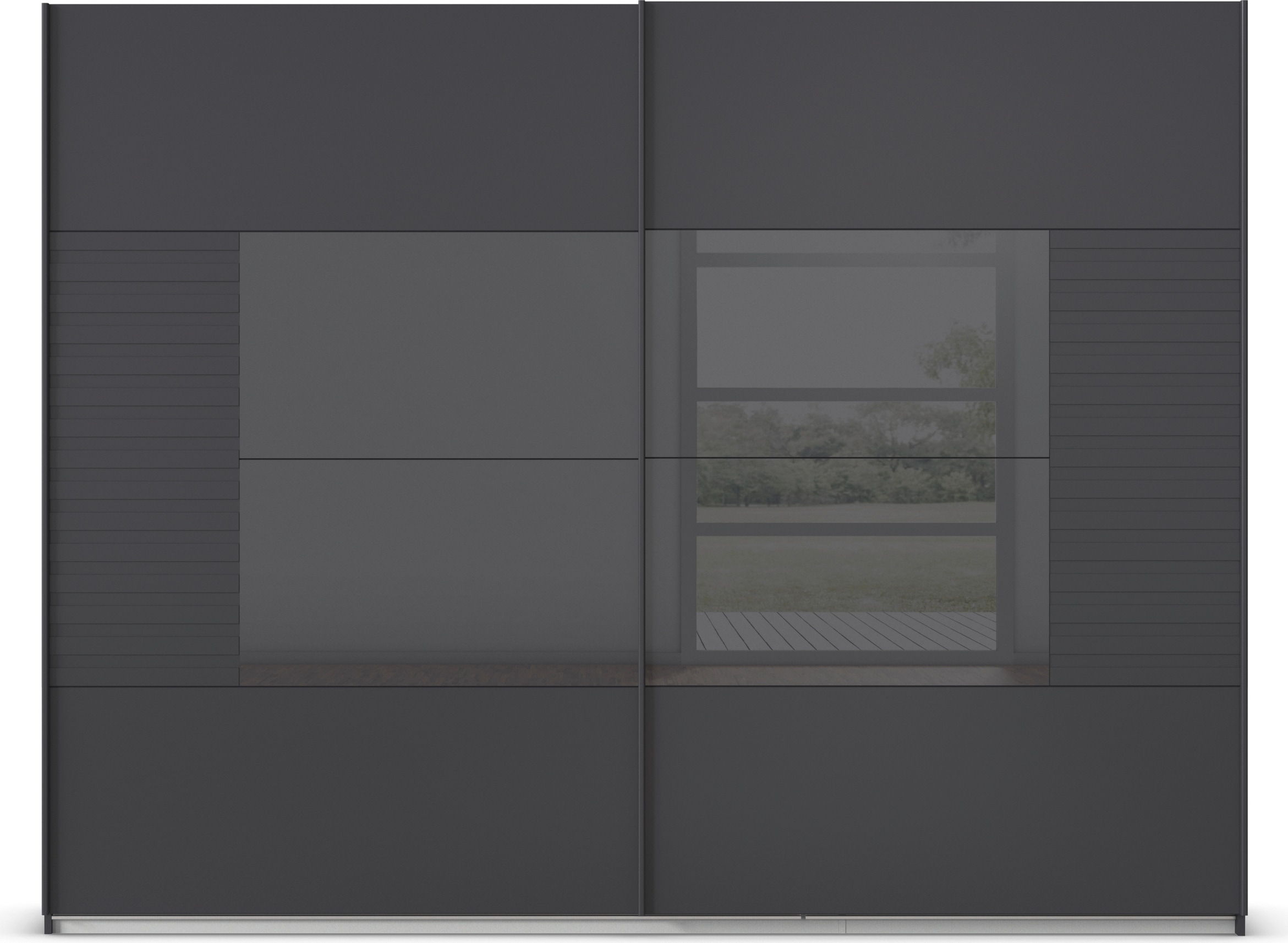 rauch Schwebetürenschrank »Kleiderschrank Schrank Garderobe Schlafzimmerschrank RUGA«, Auflagen in moderner Lamellen-Optik, mit Glasauflagen MADE IN GERMANY