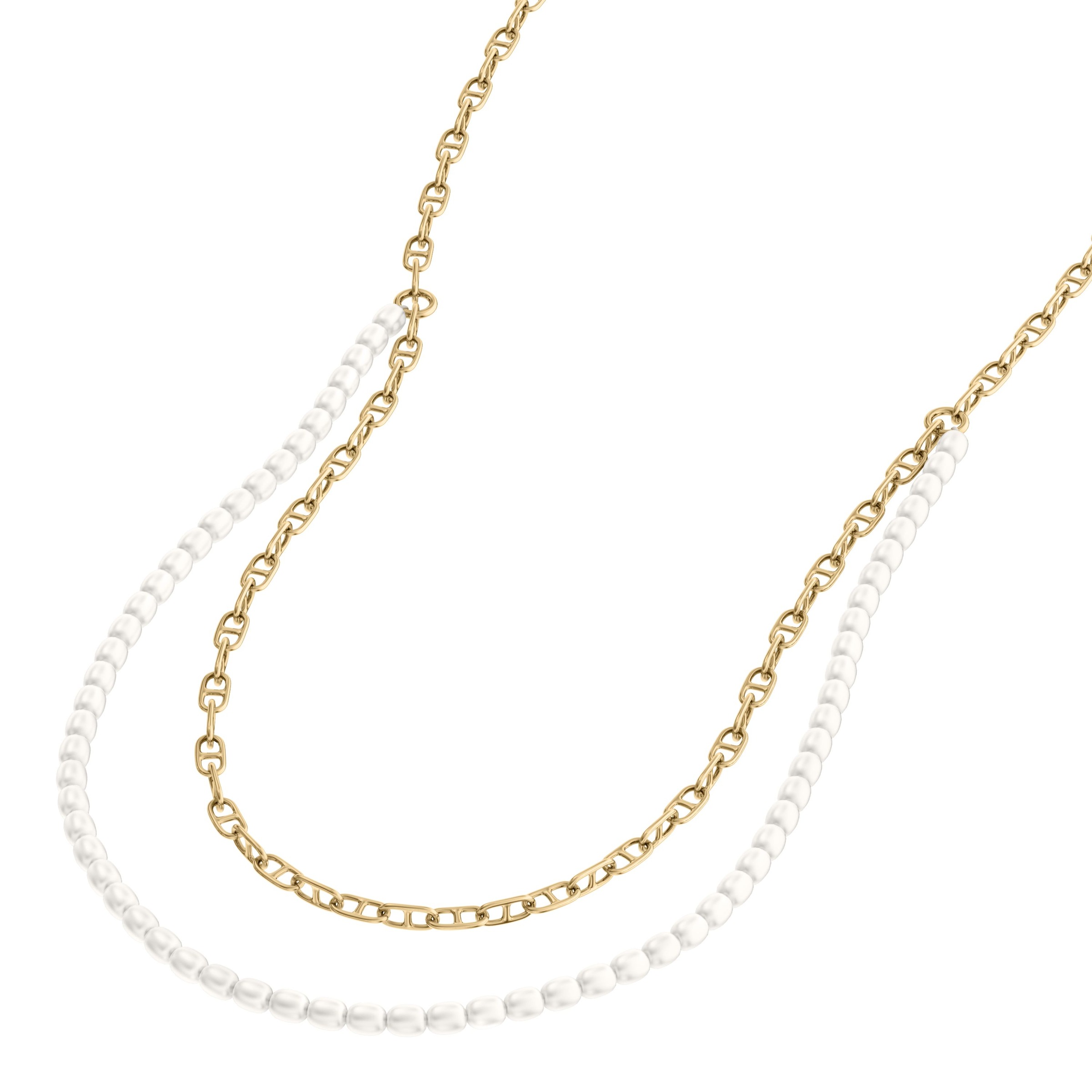 FOSSIL Damen Kette ohne Anhänger "Schmuck Geschenk Metall Halskette Layering Heritage", Metall Nylon Perlen, L: 45,5 B: 3mm, gold, Metall, Nylon,