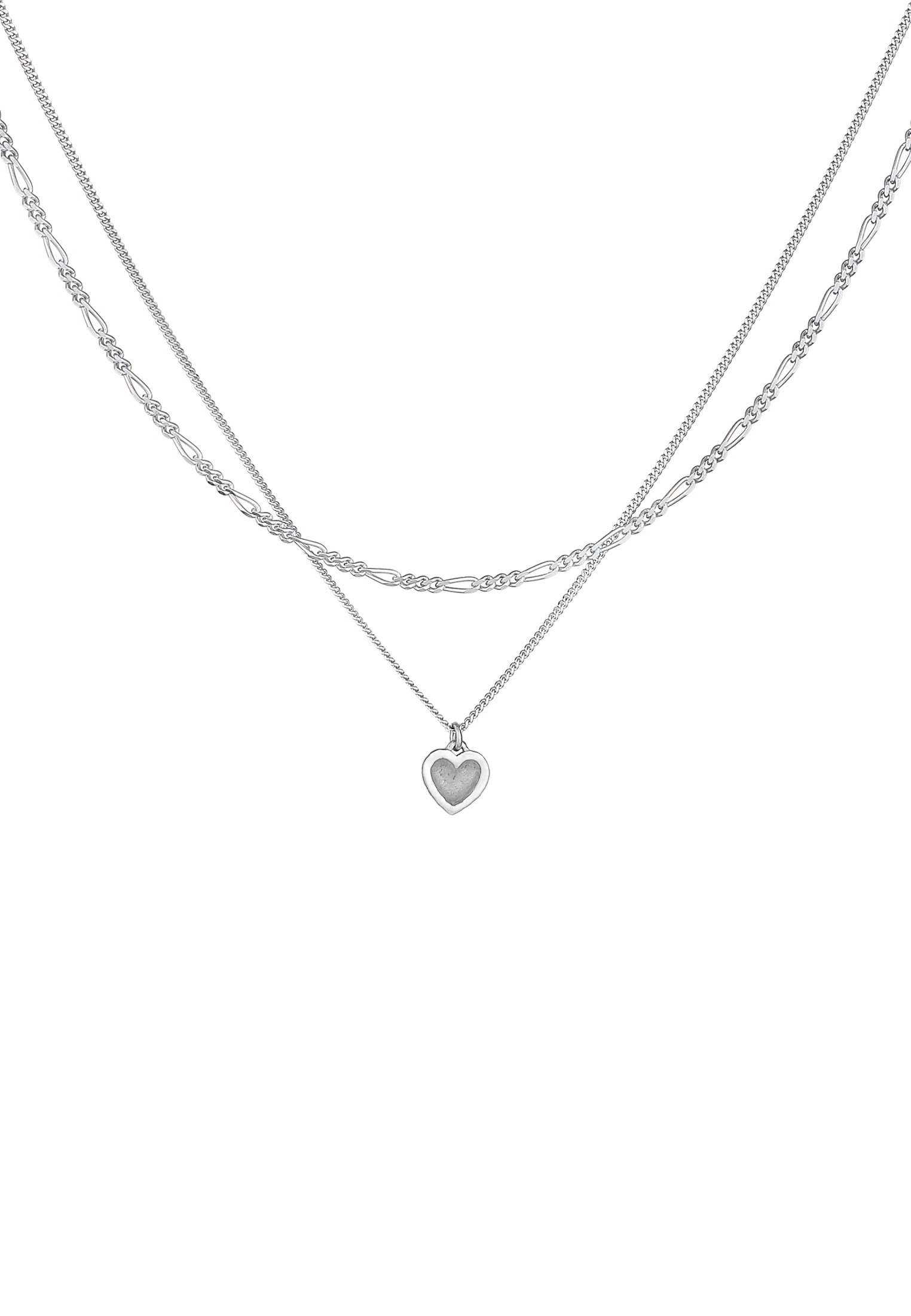 Elli Silberkette »Halskette Layer Herz Figaro 2-lagig 925 Silber«