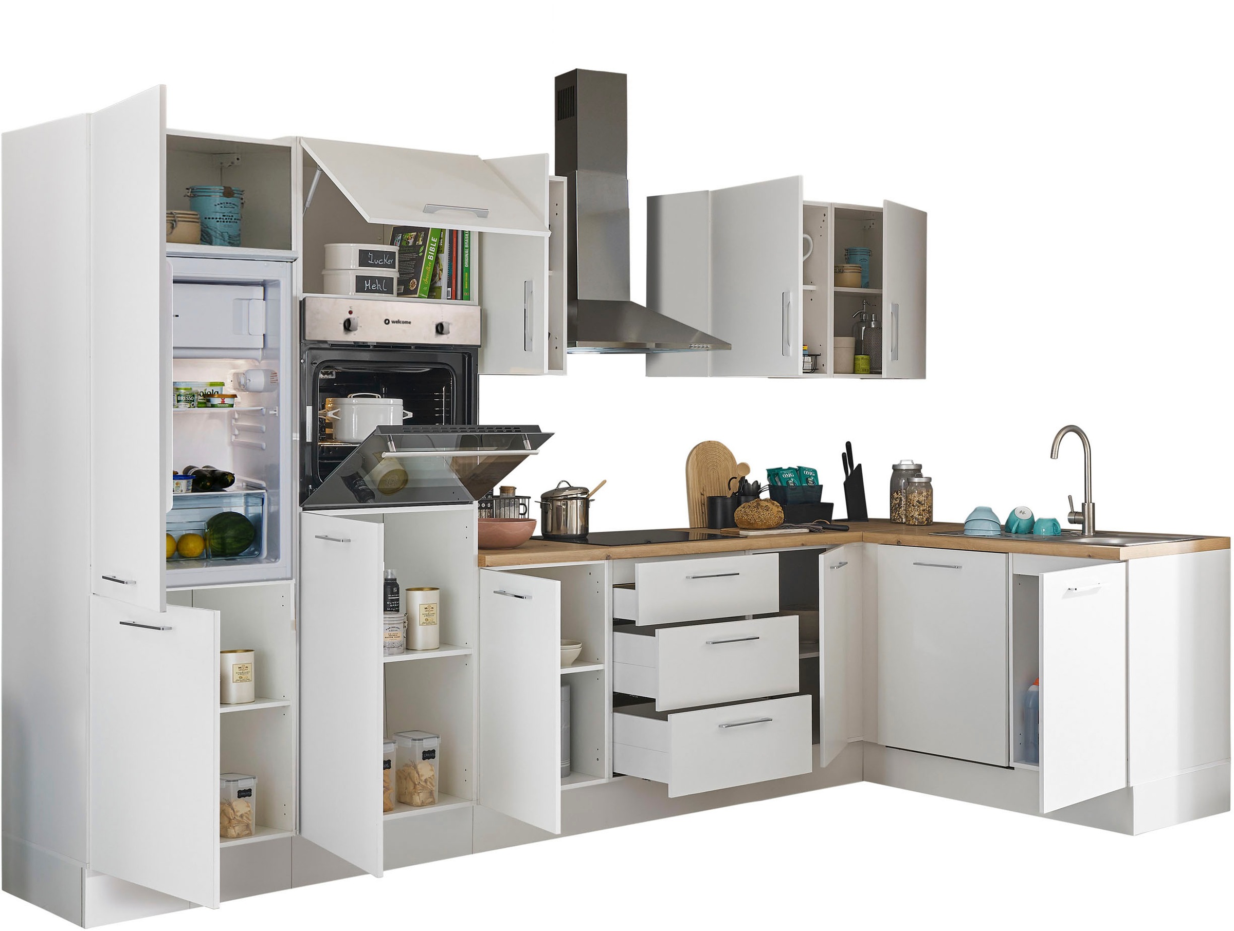 BASIC by Balculina Winkelküche »Turin«, Stellbreite 340x175 cm, wahlweise mit E-Geräten