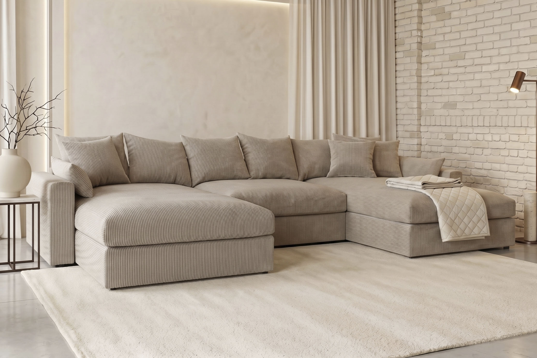 OTTO home Wohnlandschaft "Cosy Lounge U-Form, Breite 385 cm" Mega-Sofa mit Cordstoff bezogen, mit Federkern & 5 Zierkissen