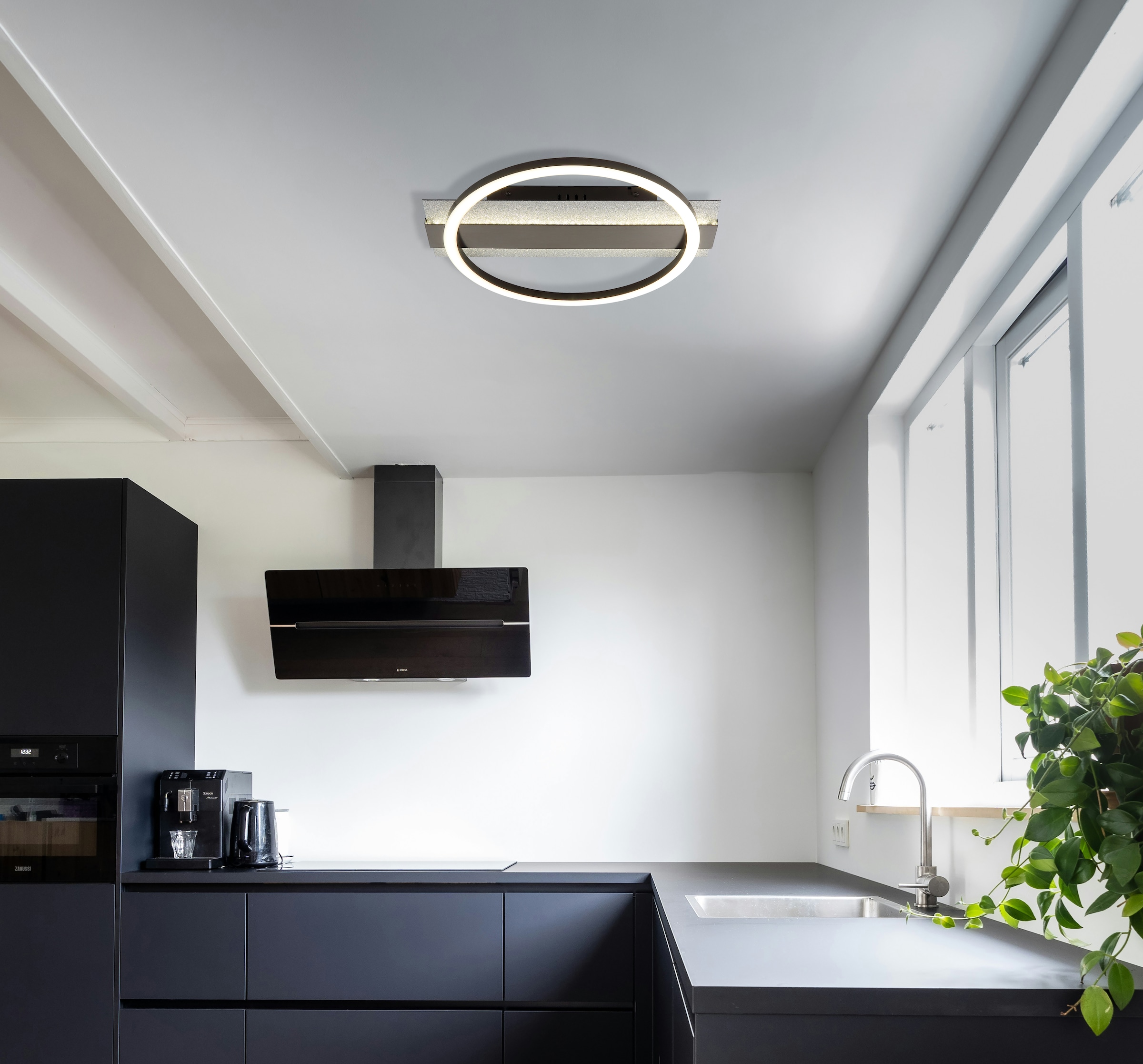 GLOBO LIGHTING Deckenleuchte »NORBERTO« LED-Modul 1 Stk. Warmweiß Deckenleuchte schwarz/silber, dimmbar, Memory, 3 Stufen Ringe