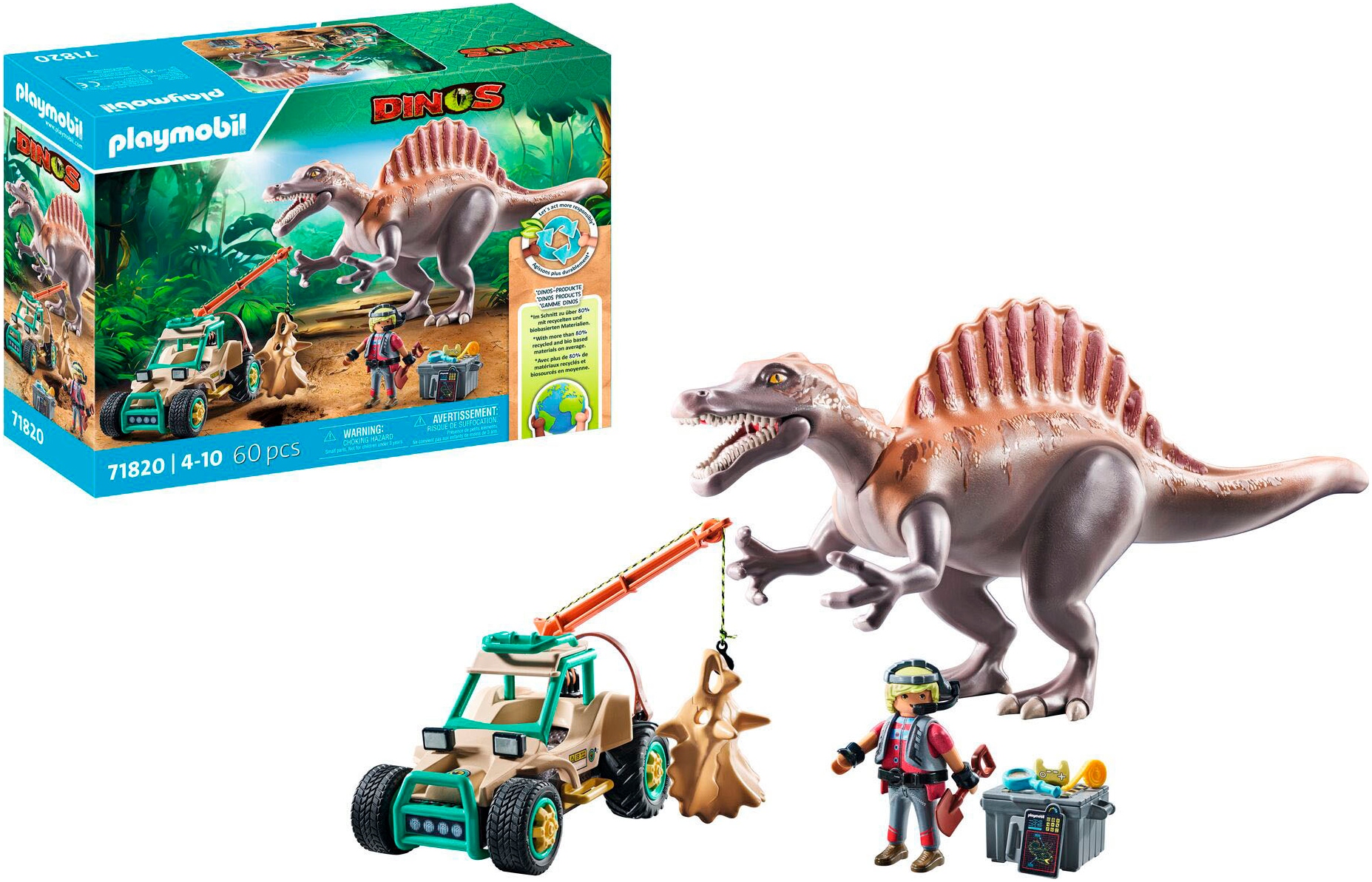 Playmobil® Konstruktions-Spielset »Spinosaurus-Angriff auf Dino-Ausgrabung (71820), Playmobil Dinos«, (60 St.)