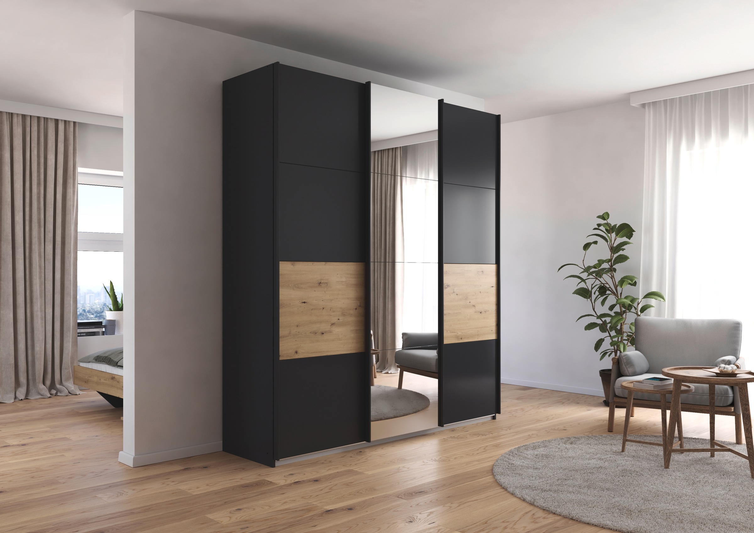 rauch Schwebetürenschrank »Schwebetürenschrank Kleiderschrank Schrank Garderobe CORTONA«, inkl. Inneneinteilung, 2 Stoffboxen und zusätzlichen Einlegeböden