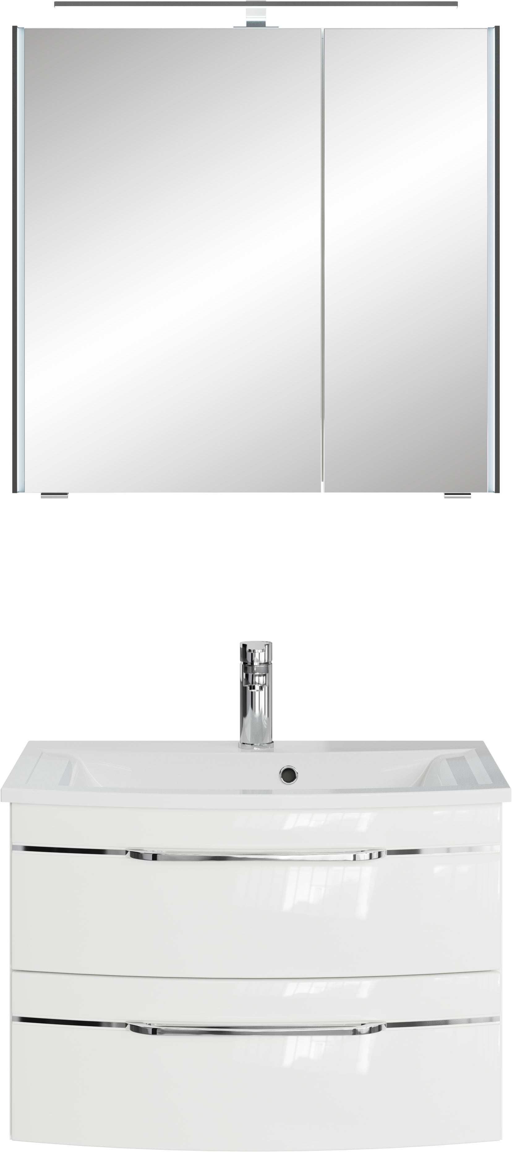 Saphir "Serie 7045 2-teilig Mineralmarmor-Waschtisch mit LED-Spiegelschrank" Set, 2 Stk. tlg.
