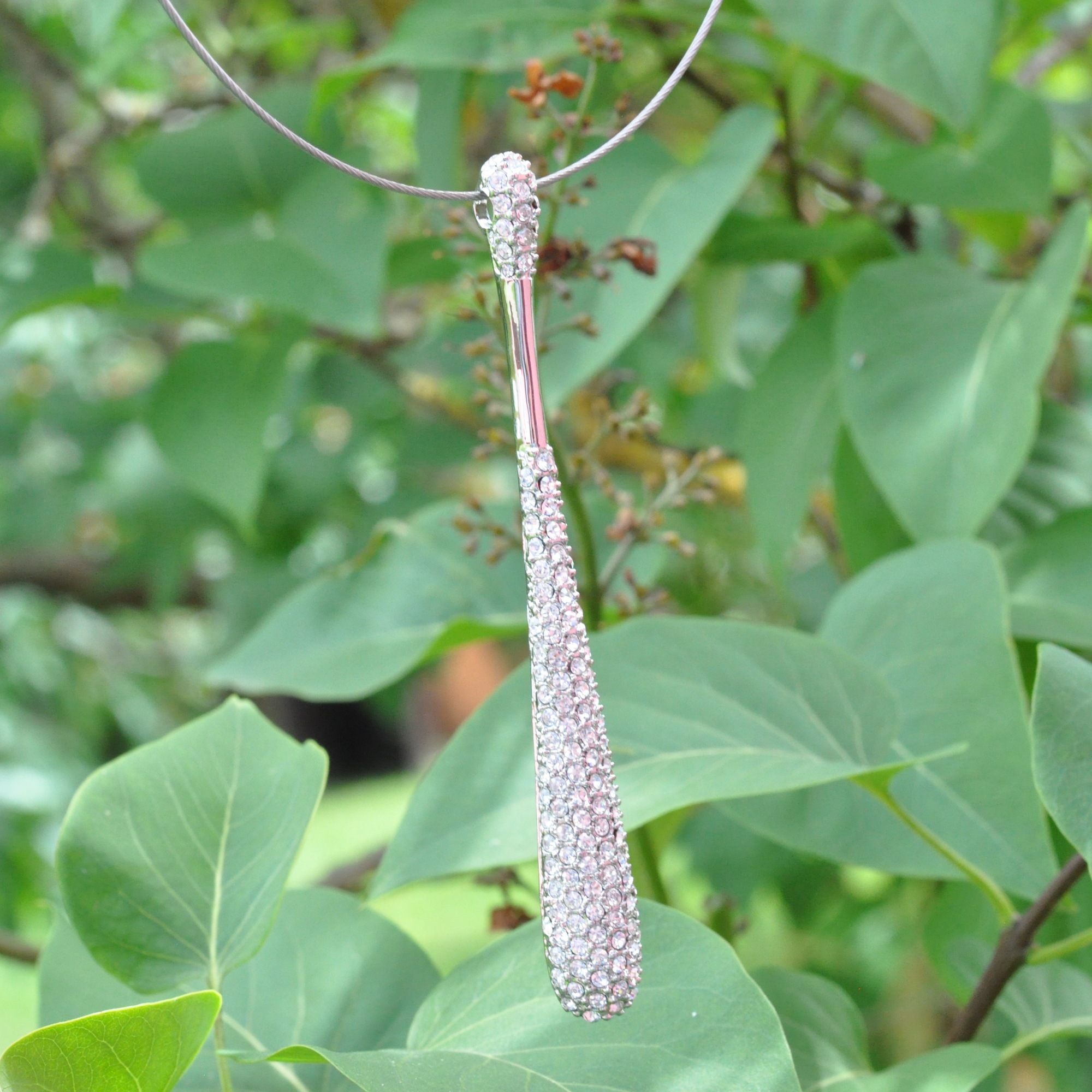 Steuer Kette mit Anhänger »Metall silberfarben glanz Glasstein weiß«