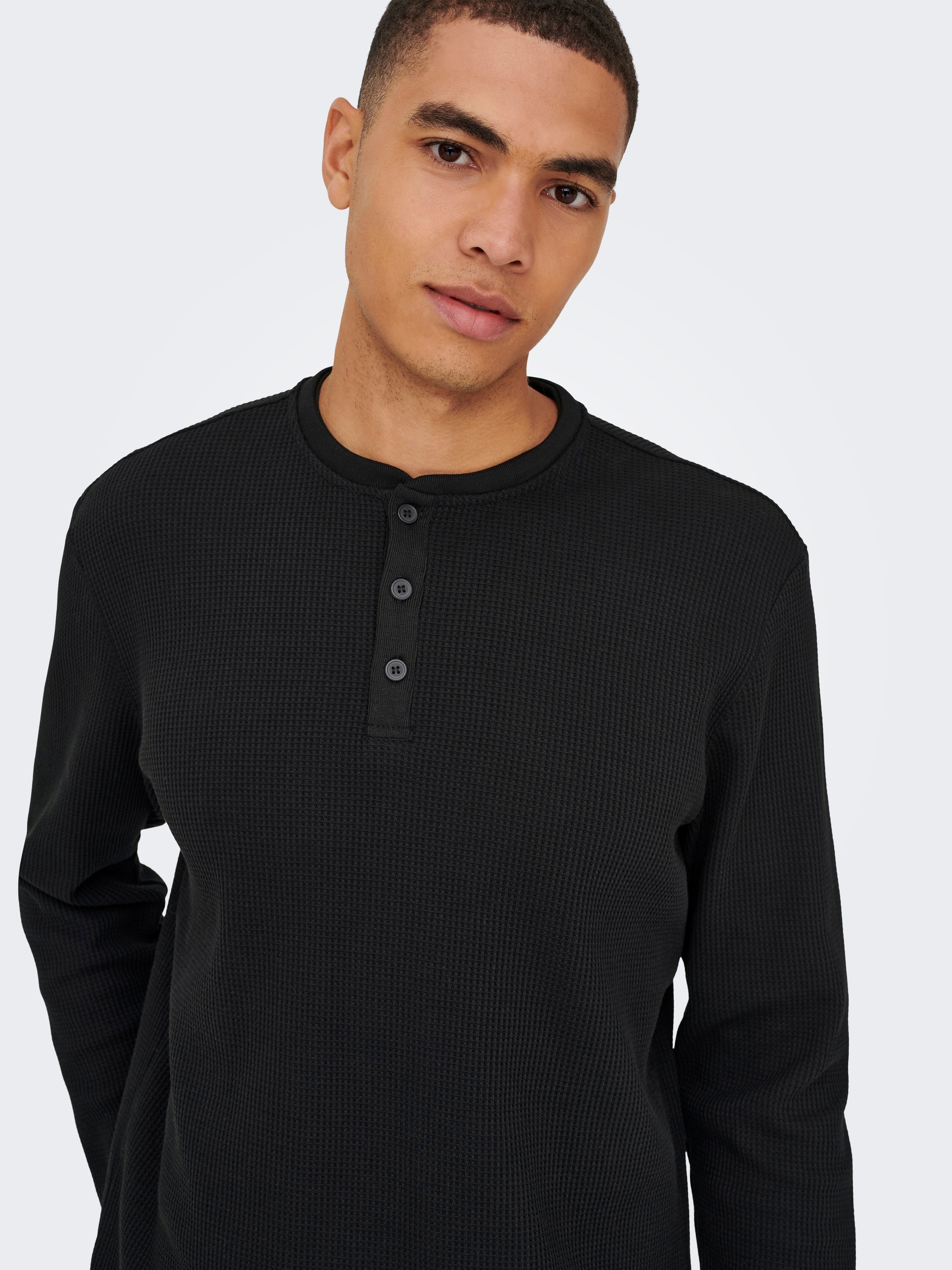 ONLY & SONS Langarmshirt »ONSTOBIE REG LS HENLEY TEE NOOS« Baumwollmischung, regular fit