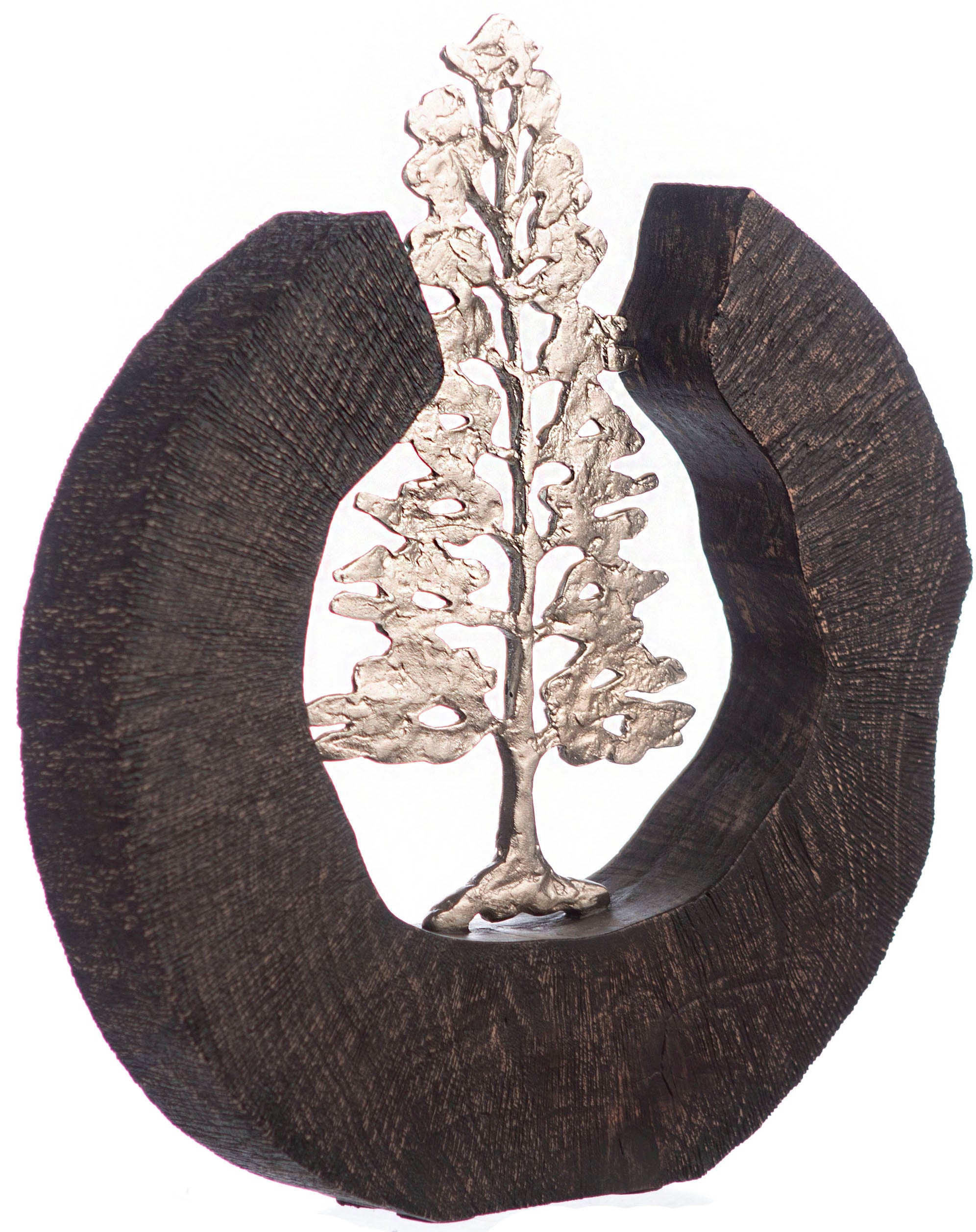 Black Friday GILDE Dekoobjekt »Skulptur Fir Tree, schwarz/silber«, Höhe 39  cm, handgefertigt, aus Metall und Holz, Motiv Baum, Wohnzimmer | BAUR