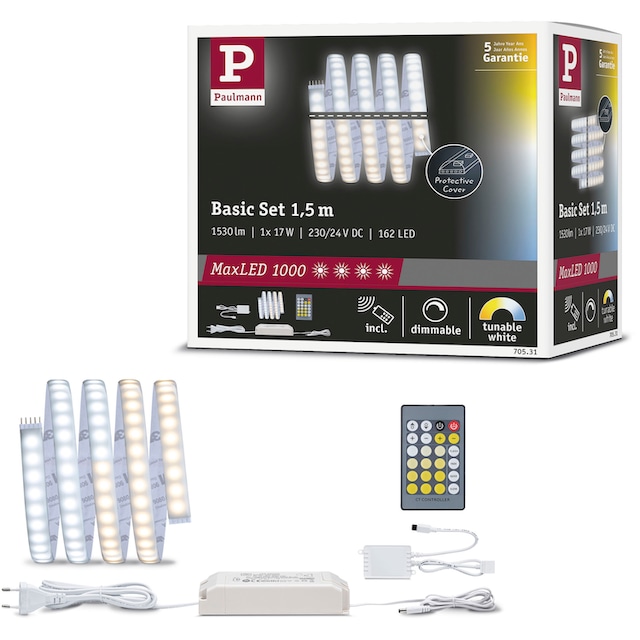 Paulmann LED-Streifen »MaxLED1000 Basisset 1,5m IP44 Cover2700-6500K 17W  230/24V 40VA Silber«, 1 St.-flammig, Tunable White bestellen | BAUR