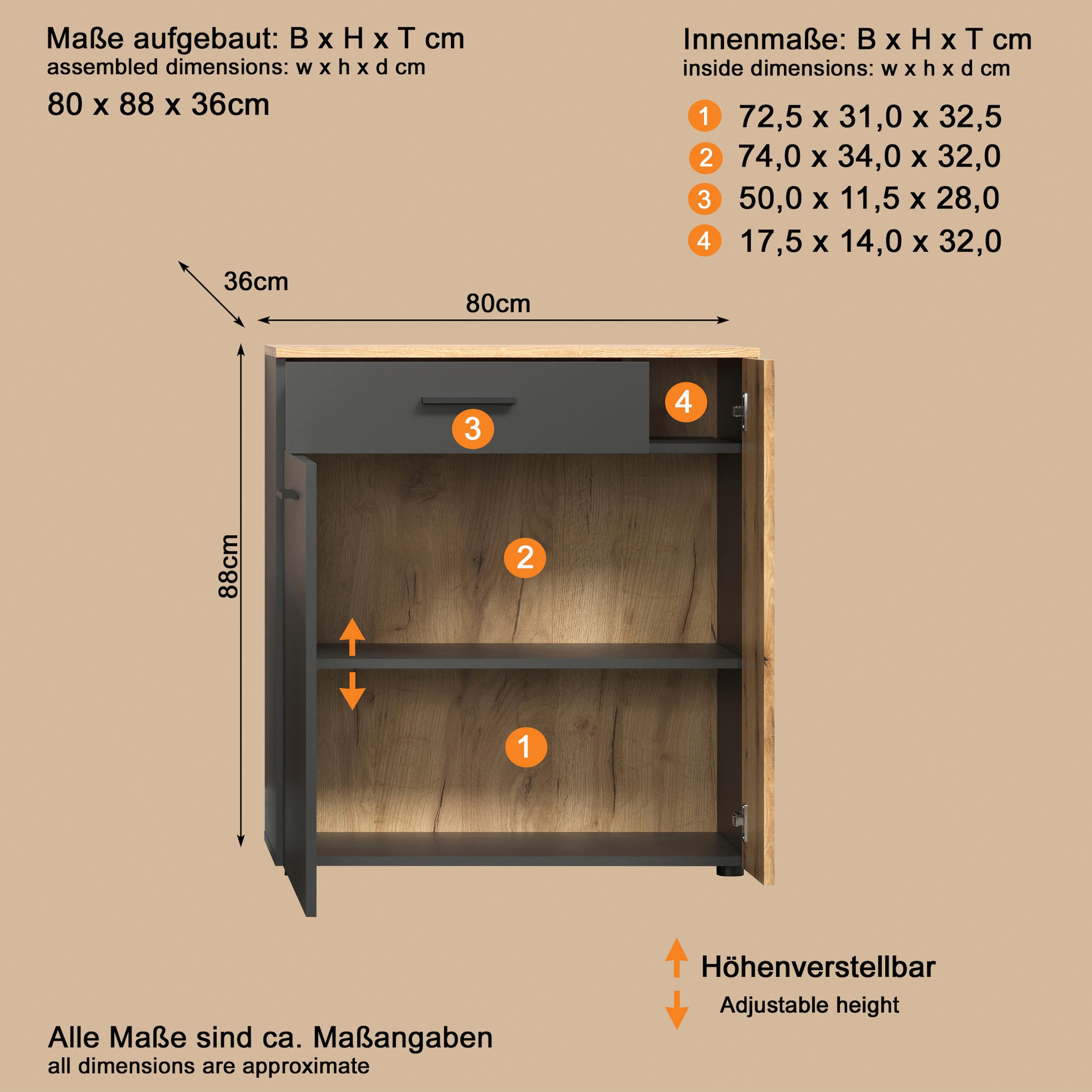 Home affaire Schuhschrank »Estepona« 1 Stk. tlg. Schuhkommode mit 2 Türen und Schubkasten – (B/T/H) 80/36/88 cm