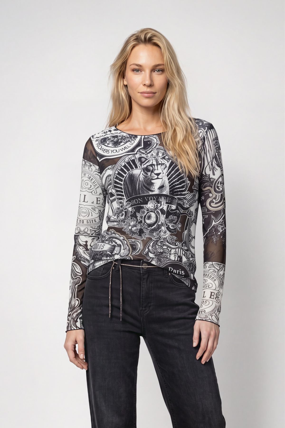 Monari "Shirt Emblem allover" Regular fit mit Rundhalsausschnitt