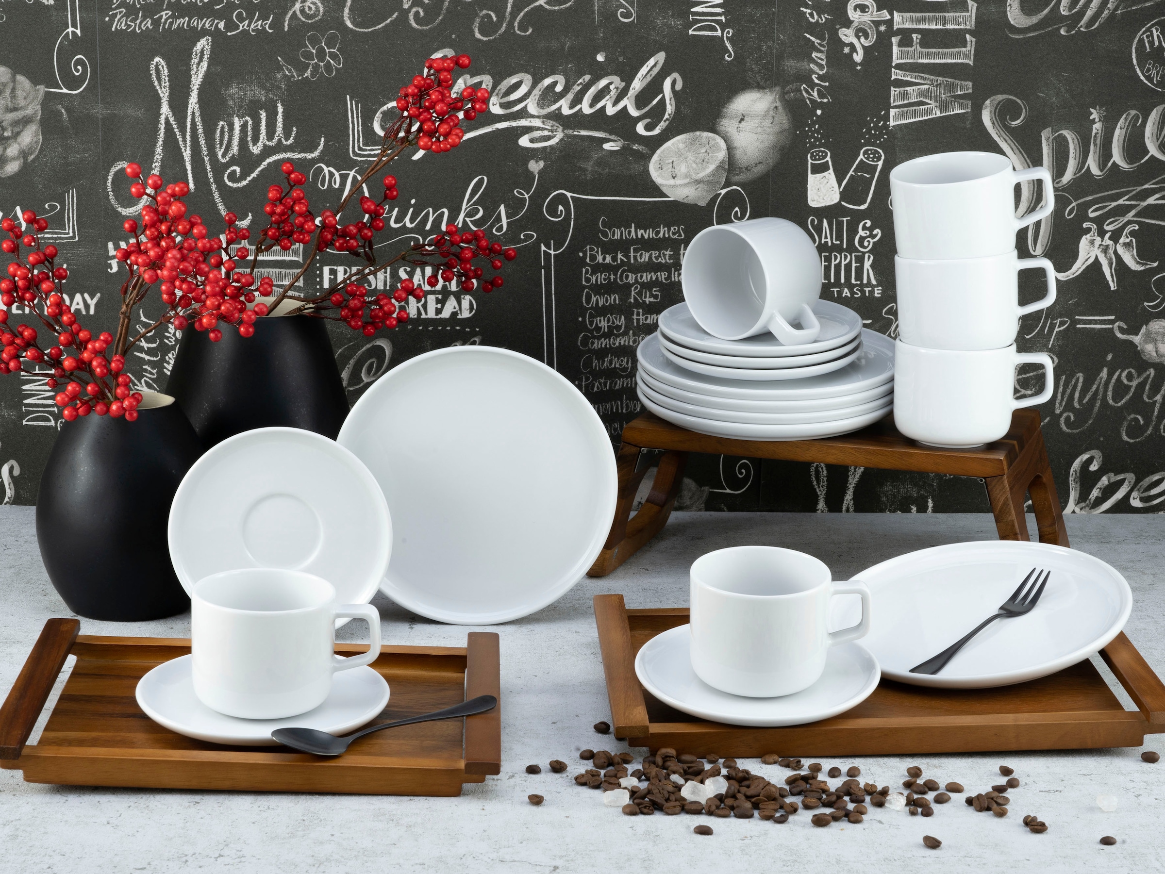 CreaTable Kaffeeservice »Geschirr-Set Chef Collection«, (Set, 18 tlg.,  Kaffeegeschirr für 6 Personen), Service, weiß, nordisches Design, 18 Teile,  für 6 Personen | BAUR
