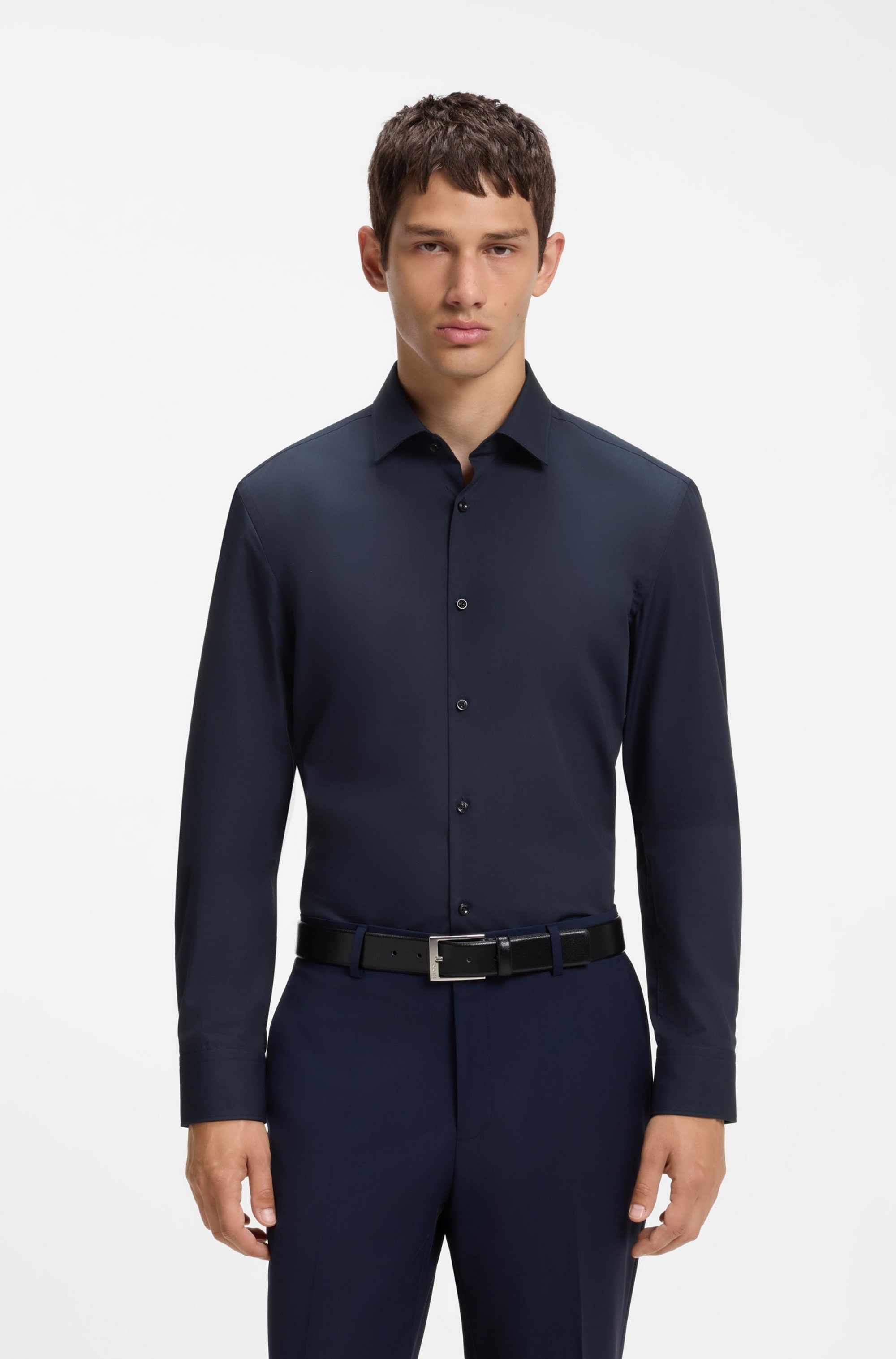 HUGO Langarmhemd "Kenno" Slim-Fit Hemd aus bügelleichter Baumwoll-Popeline