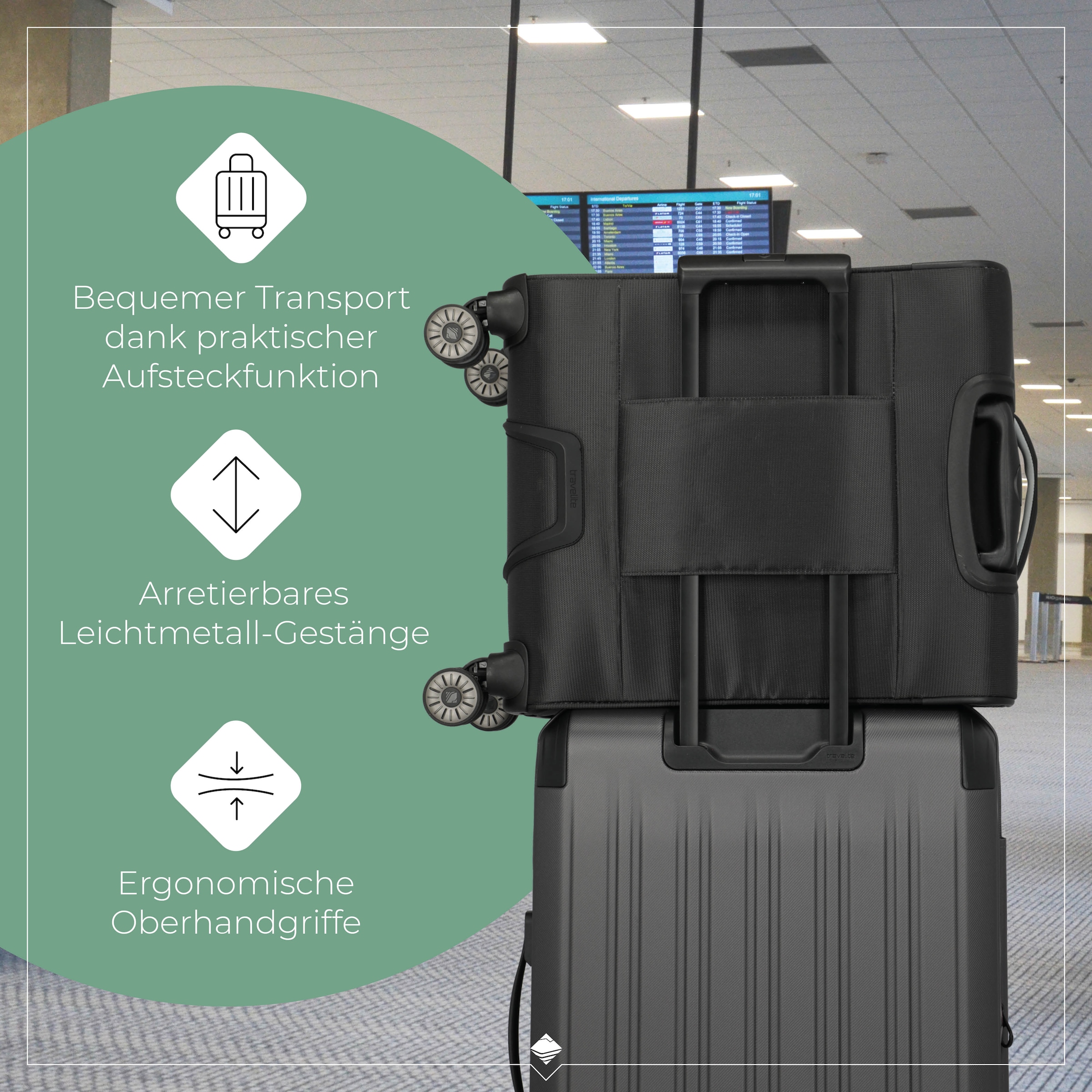 travelite Handgepäck-Trolley »JETPACK Max 4 Cabin, konzip. für Lufthansa, Austrian Airlines & Swiss«, 4 Rollen, Weichgepäck-Koffer Handgepäck für die meisten gängigen Airlines