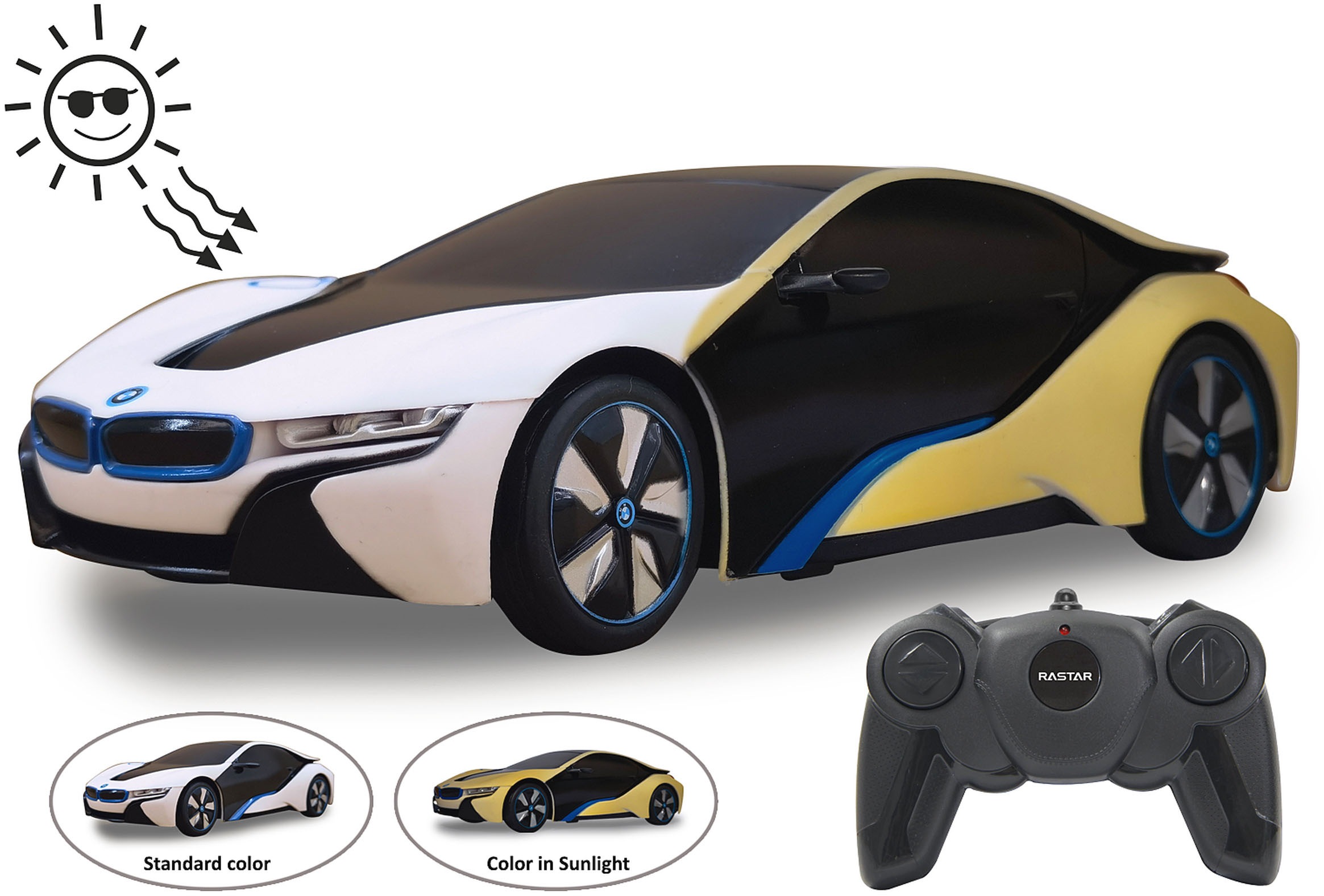 Jamara RC-Auto »BMW I8 1:24 weiß/gelb 2,4GHz UV Photochromic Serie«