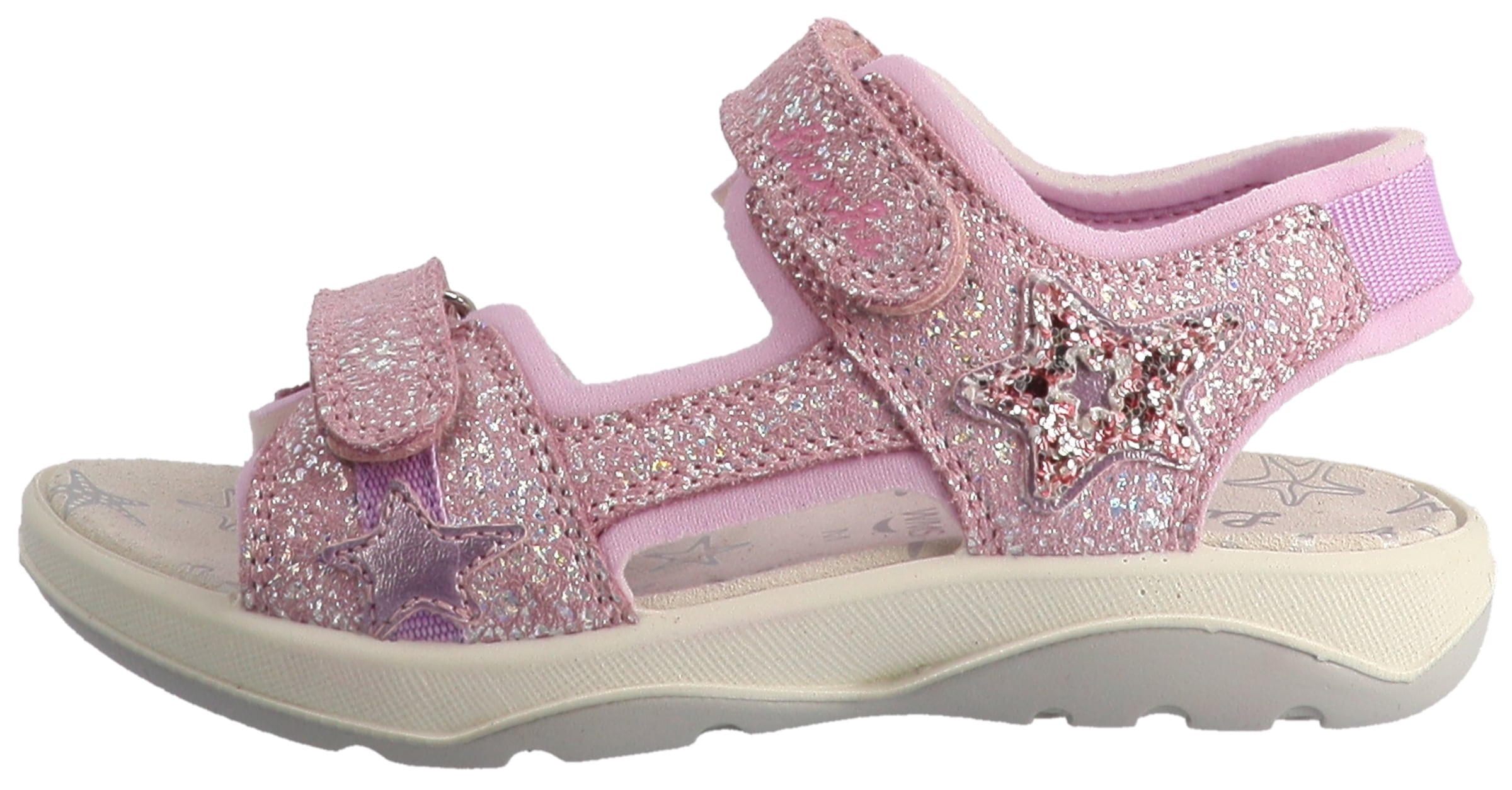 Sandale LURCHI "Fia 2", Mädchen, Gr. 32, rosa, Textil, Veloursleder, Schuhe Sandale, Klettschuh mit Glitter, Größenschablone zum Download
