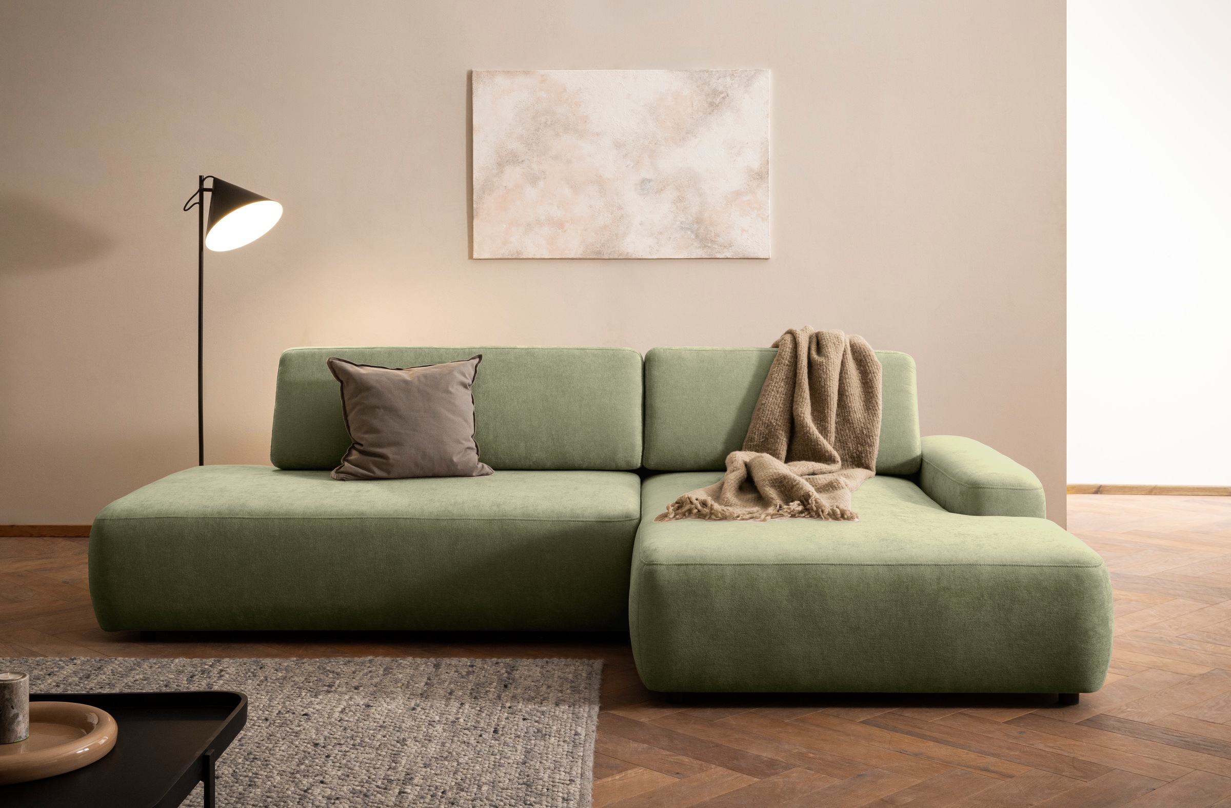 INOSIGN Ecksofa »TORGE, Schlafsofa Cord, Samtvelours u. Strukur fein, Couch in L-Form«, Schlaffunktion und Bettkasten, Liegefläche: 210x125 cm, neues Design