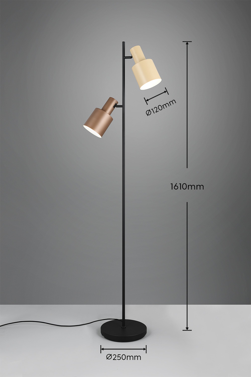 TRIO Leuchten Stehlampe »AGUDO, Stehleuchte 2-flammig, exkl 2xE27 max 10W, mit Fußschalter«, 2 flammig, Leuchtmittel E27 | Leuchtmittel wechselbar, 161cm hoch, Metall Lampenschirme, Stehlampe Wohnzimmer Esszimmer