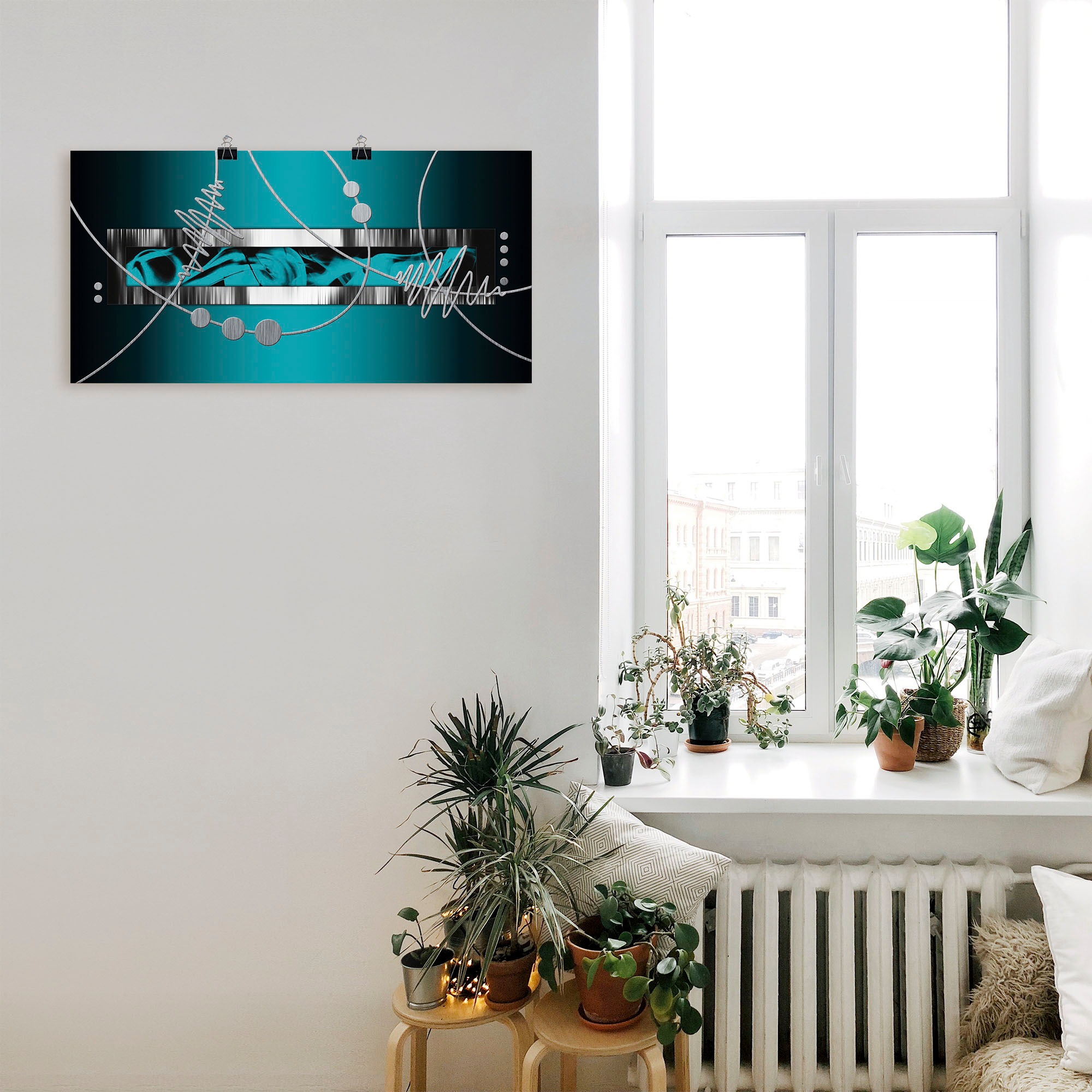 Artland Wandbild "Silber abstrakt auf petrol" Gegenstandslos 1 Stk. tlg. al günstig online kaufen