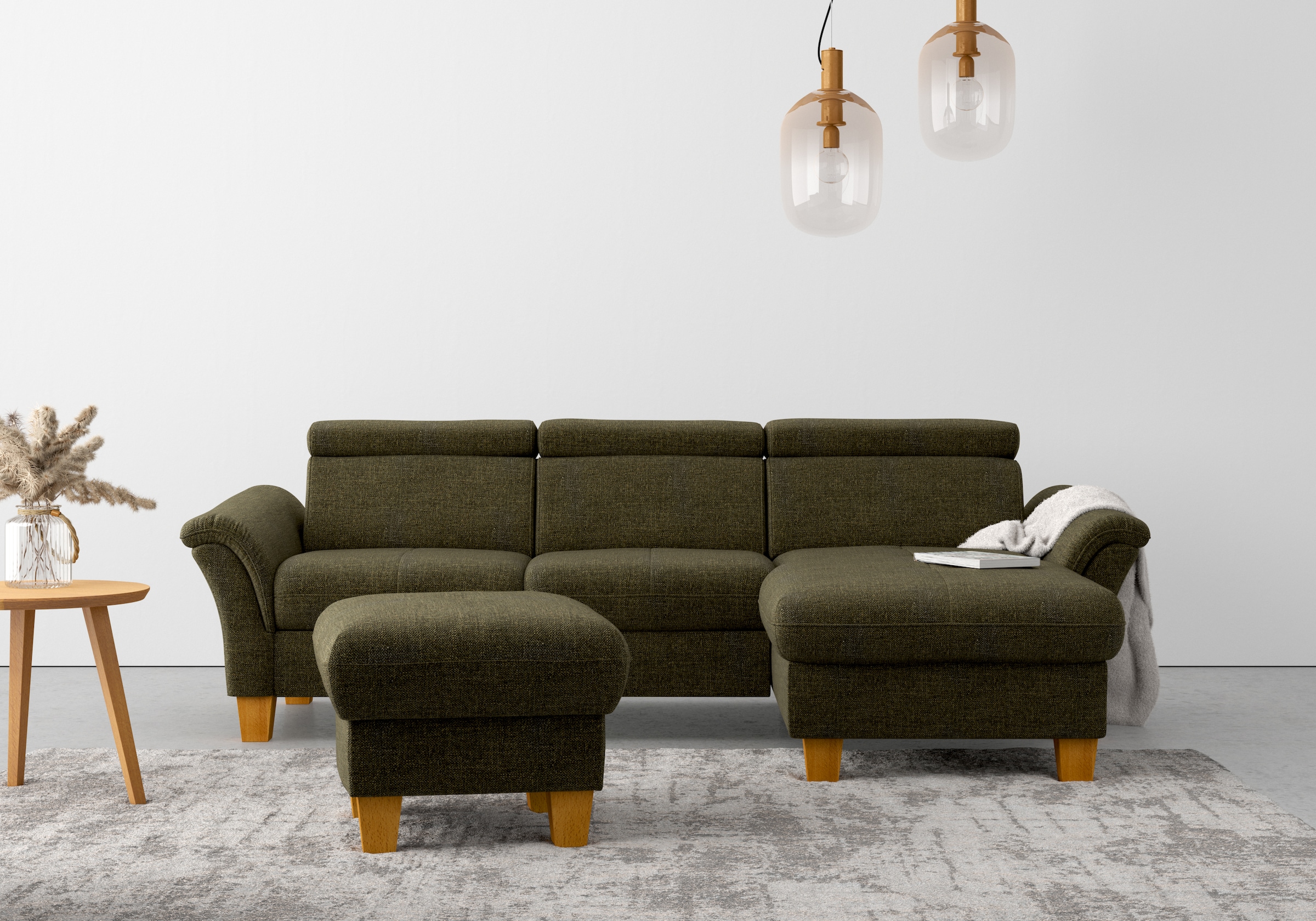 OTTO home Ecksofa "Lindgren L-Form" wahlweise mit Bett mit klappbaren Rollen, Kasten und Kopfverstellung
