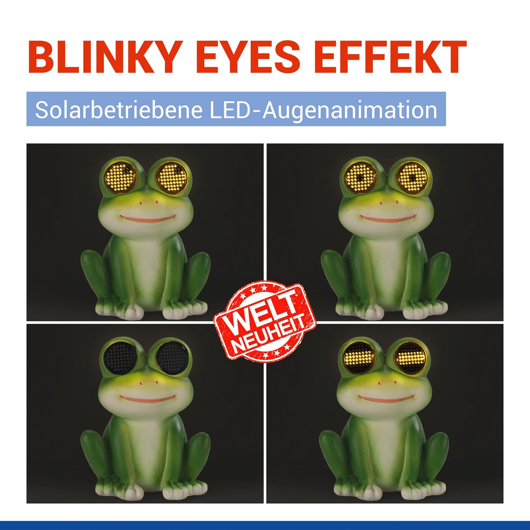 Maximex LED Dekofigur »Modell Blinky Eyes Frosch« Warmweiß solarbetriebene Gartenfigur mit leuchtenden Augen, für Garten & Balkon