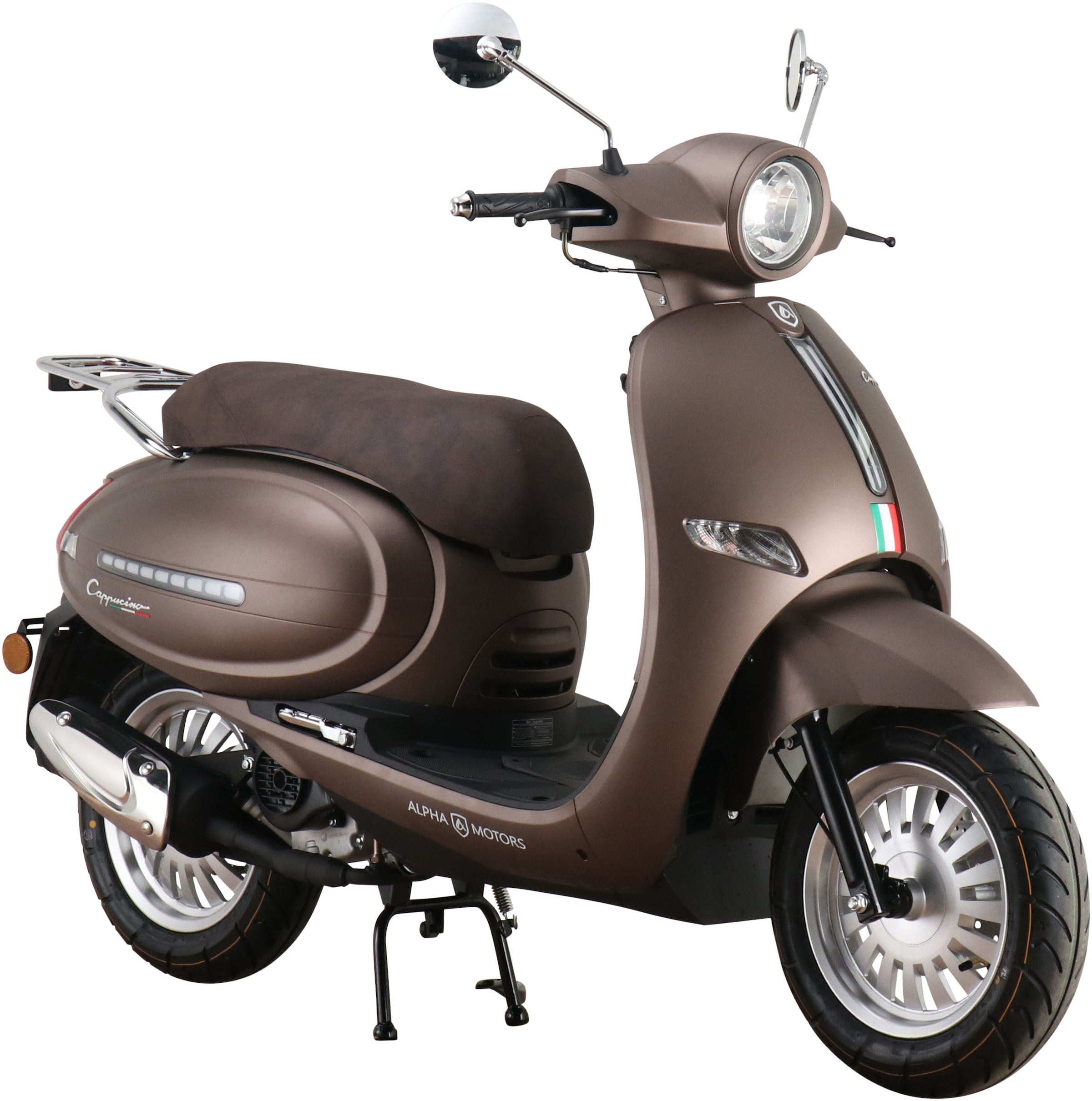 Alpha Motors Mofaroller "Cappucino 50 ccm 25 km/h EURO 5 mattbraun", 50 cm³, 25 km/h, Euro 5, 2,72 PS, LED-Leiste vorne 