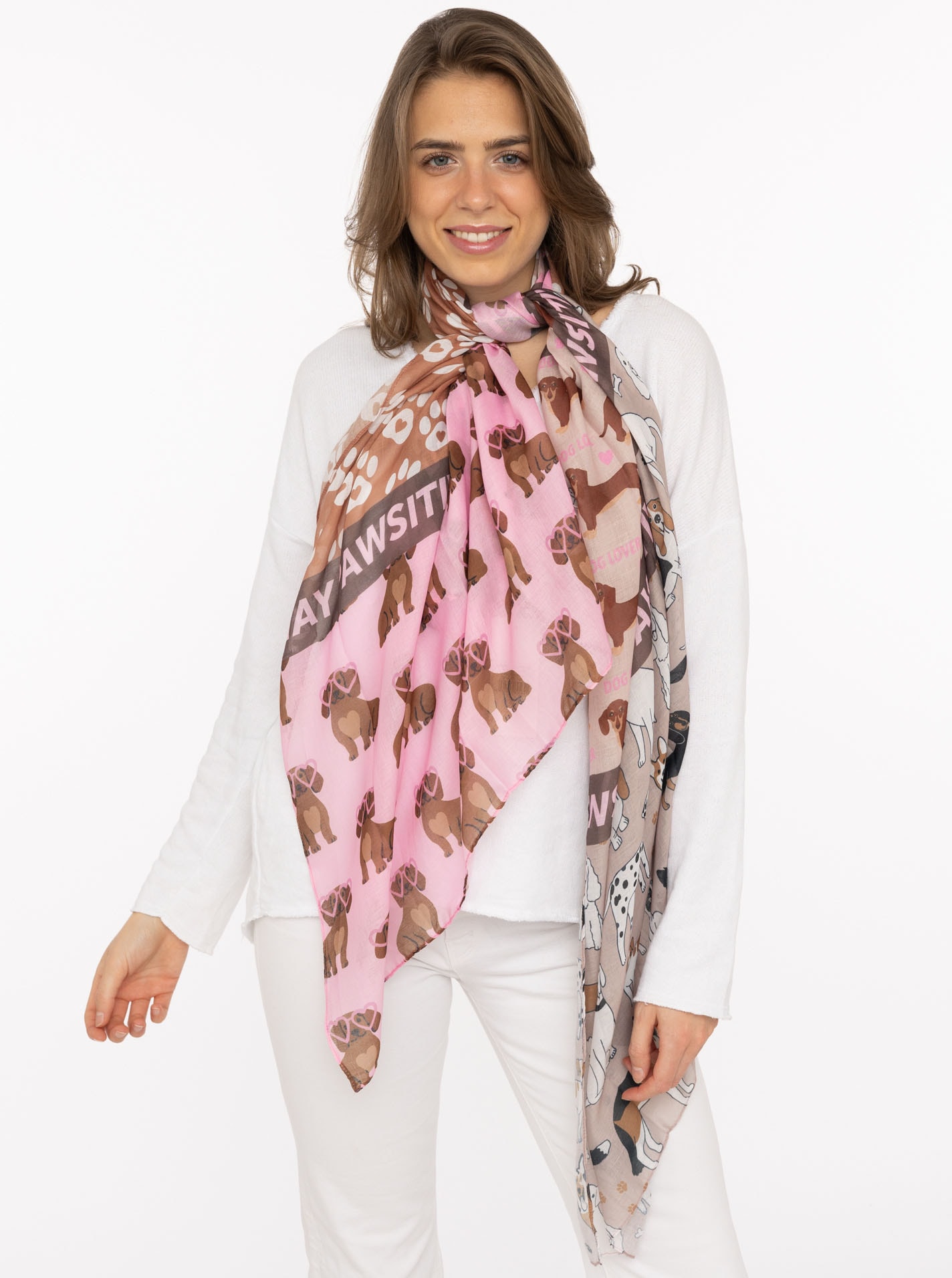 Zwillingsherz Schal ""Pawsitive"" Hundemuster, farbenfroh, transparent günstig online kaufen