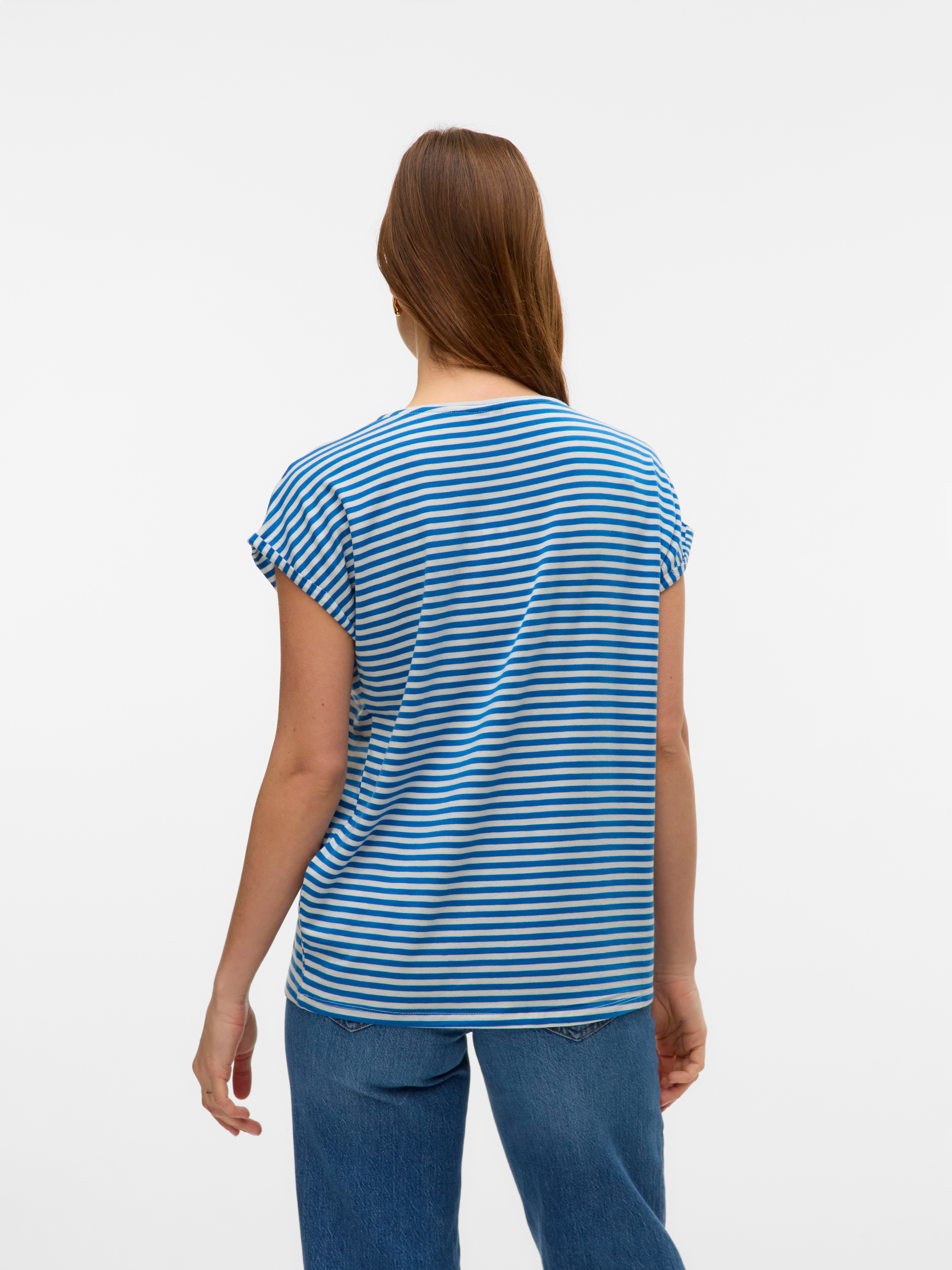 Thumbnail - Vero Moda Rundhalsshirt "VMAVA PLAIN SS TOP STRIPE GA JRS NOOS" Materialmix, regular fit
