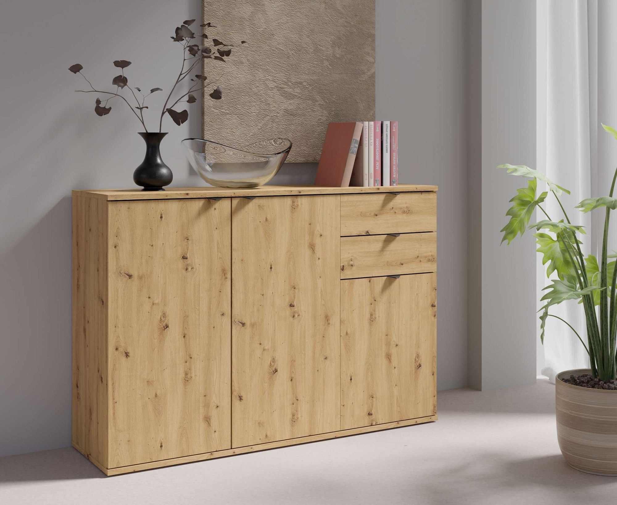 OTTO home Kommode »THALIAANA Sideboard mit 3 Türen und 2 Schubladen, Breite 120 cm« Schrank in 3 Farben erhältlich, schwarze Metallgriffe, viel Stauraum