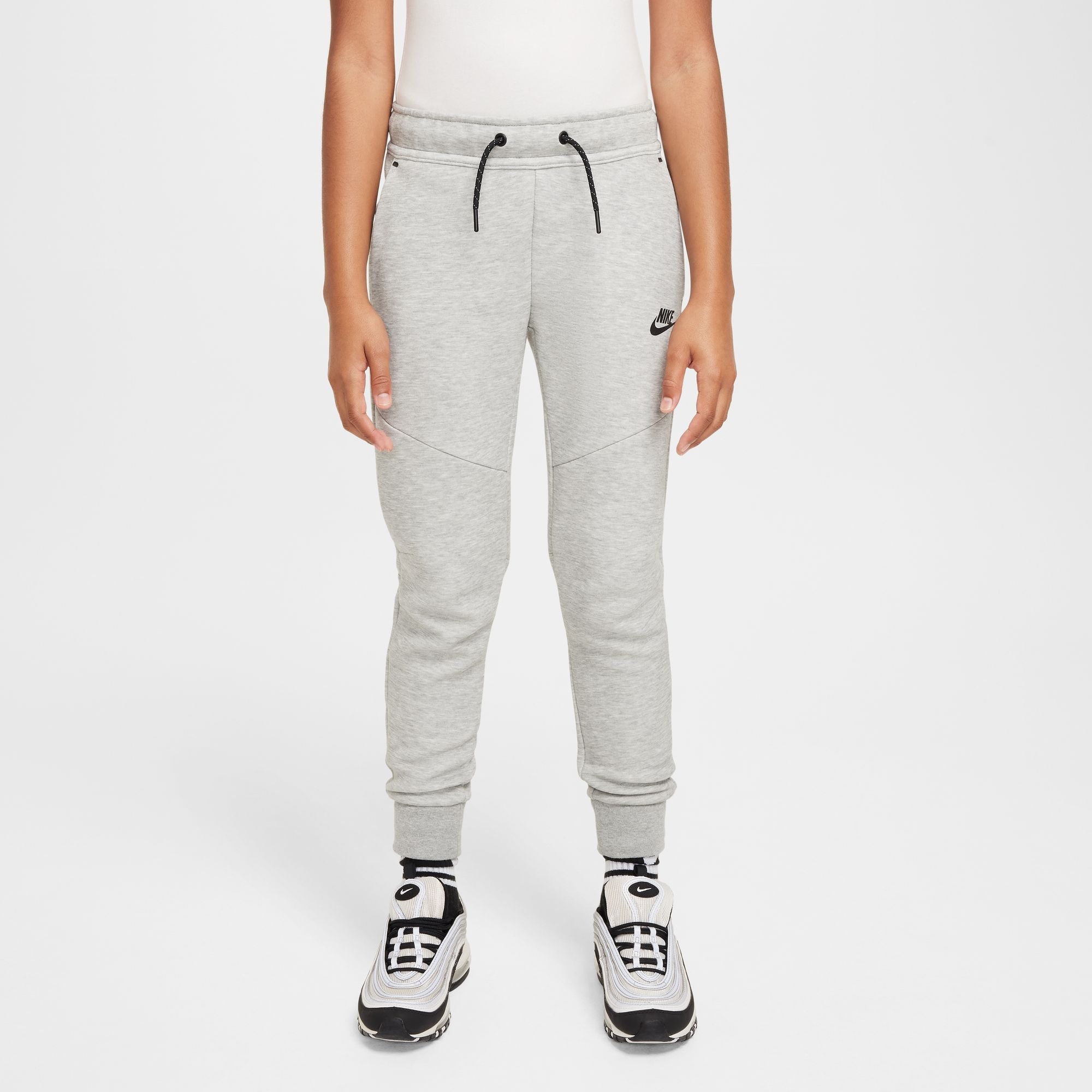 Sporthose NIKE SPORTSWEAR "B NSW TCH FLC JGGR - PD", Mädchen, Gr. L, N-Gr, dk grau heat, Obermaterial: 53% Baumwolle, 47% Polyester, Hosen Sporthose, aus Baumwolle und Polyester, sportlicher Stil, für Jugendliche