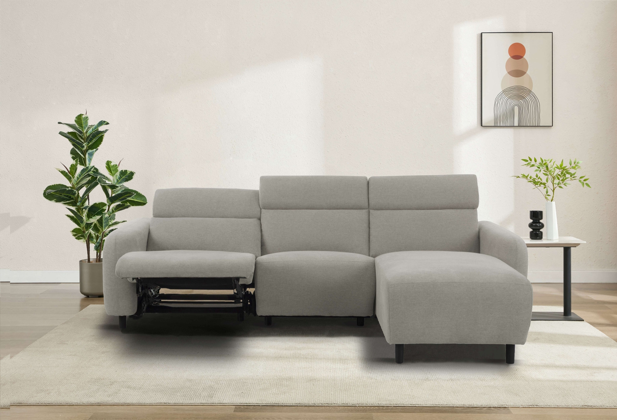Home affaire Ecksofa »SKAANE Struktur, L-Form, 274 cm, manuelle u. elektrische Funktion,«, 274 cm, mit Kopfteilverstellung und man. oder elektr. Relaxfunktion