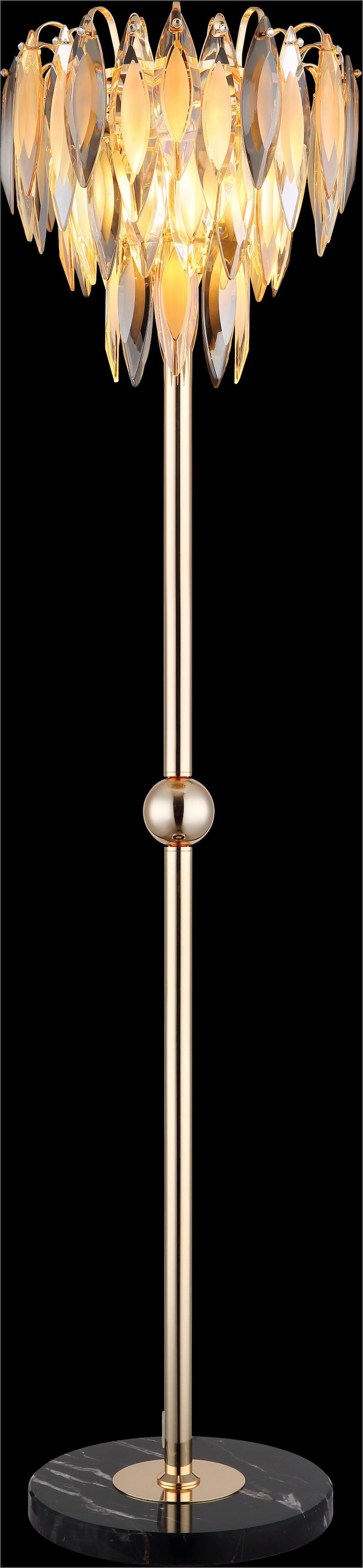 GLOBO LIGHTING Stehlampe »ELINOR« E14 1 Stk. Stehleuchte Gold/Marmor, K9 Kristalle, Fußtrittschalter, E14