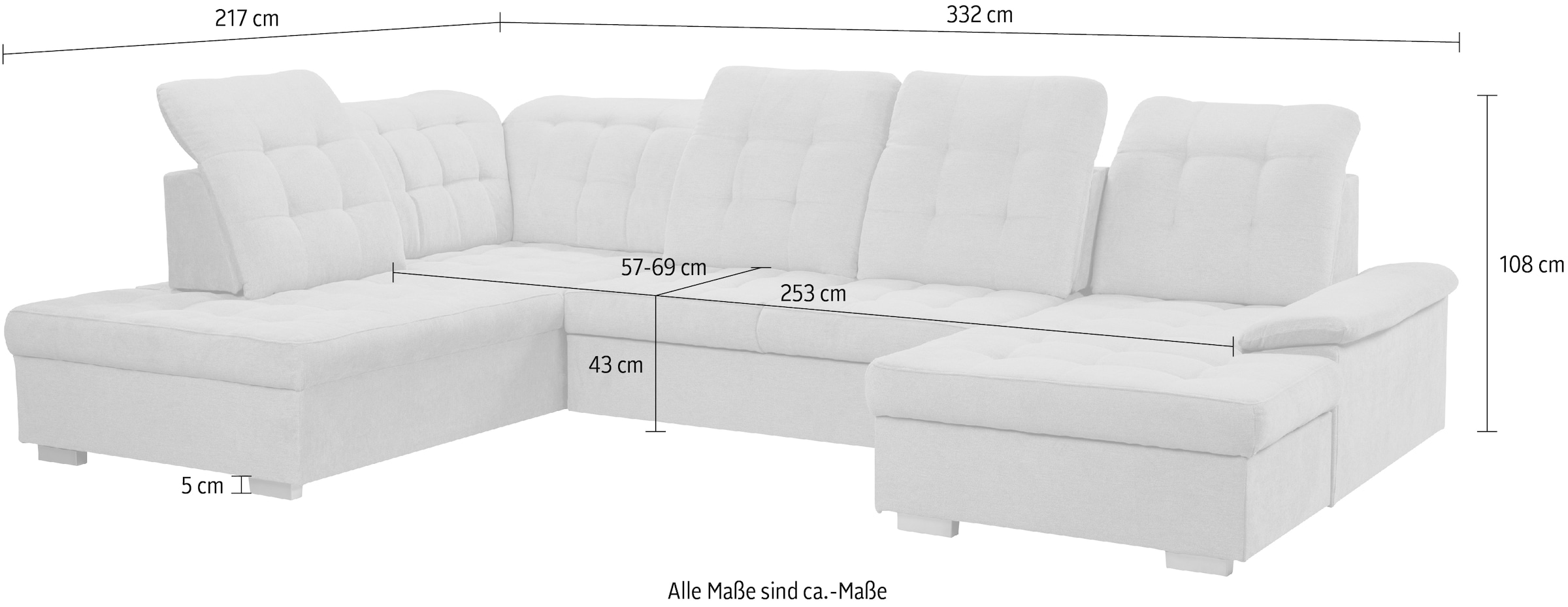 WERK2 Wohnlandschaft »Kordula-New U-Form«, Sofa in U-Form mit Schlaffunktion & Bettkasten, Schlafcouch