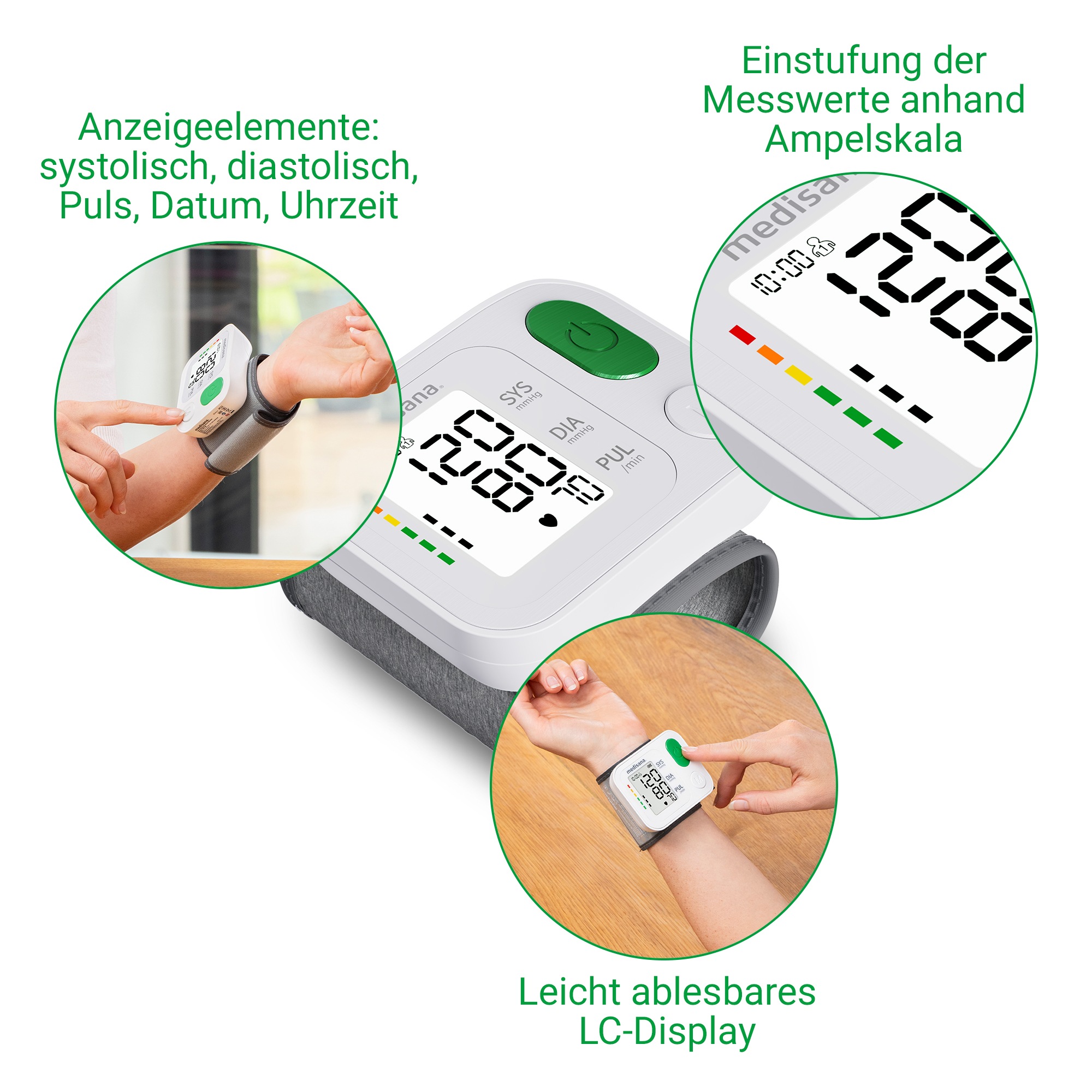 Medisana Handgelenk-Blutdruckmessgerät »BW 345«, Apelfarbskala, LC-Display, hochwertig, mit extra großen Knöpfen