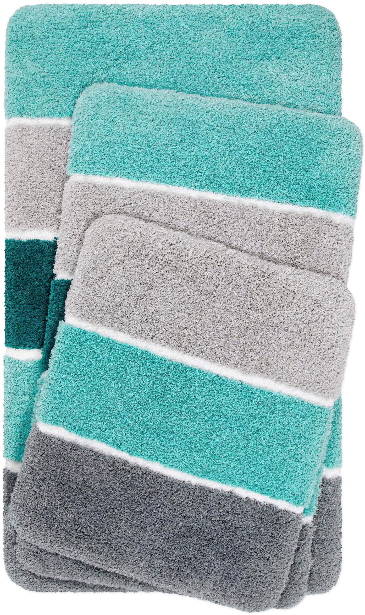 Homie Living Badematte »Rio Marina« Höhe 30 mm rutschhemmend beschichtet fußbodenheizungsgeeignet | schnell trocknend flauschiger Badteppich, modern gestreift, waschbar, Badezimmerteppich