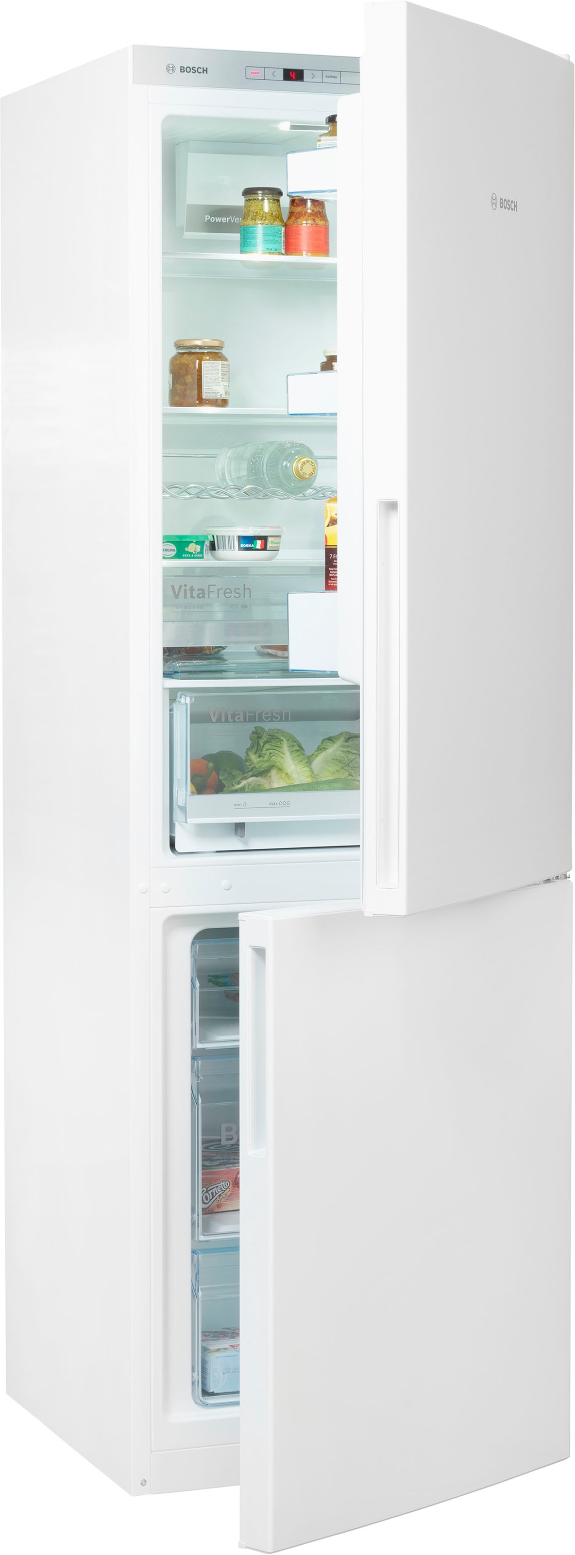 BOSCH Kühl-/Gefrierkombination Serie 6 "KGE36AWCA" 186 cm hoch 60 cm breit Low Frost, VitaFresh Schublade, Big Box, LED-Licht, Super Kühlen