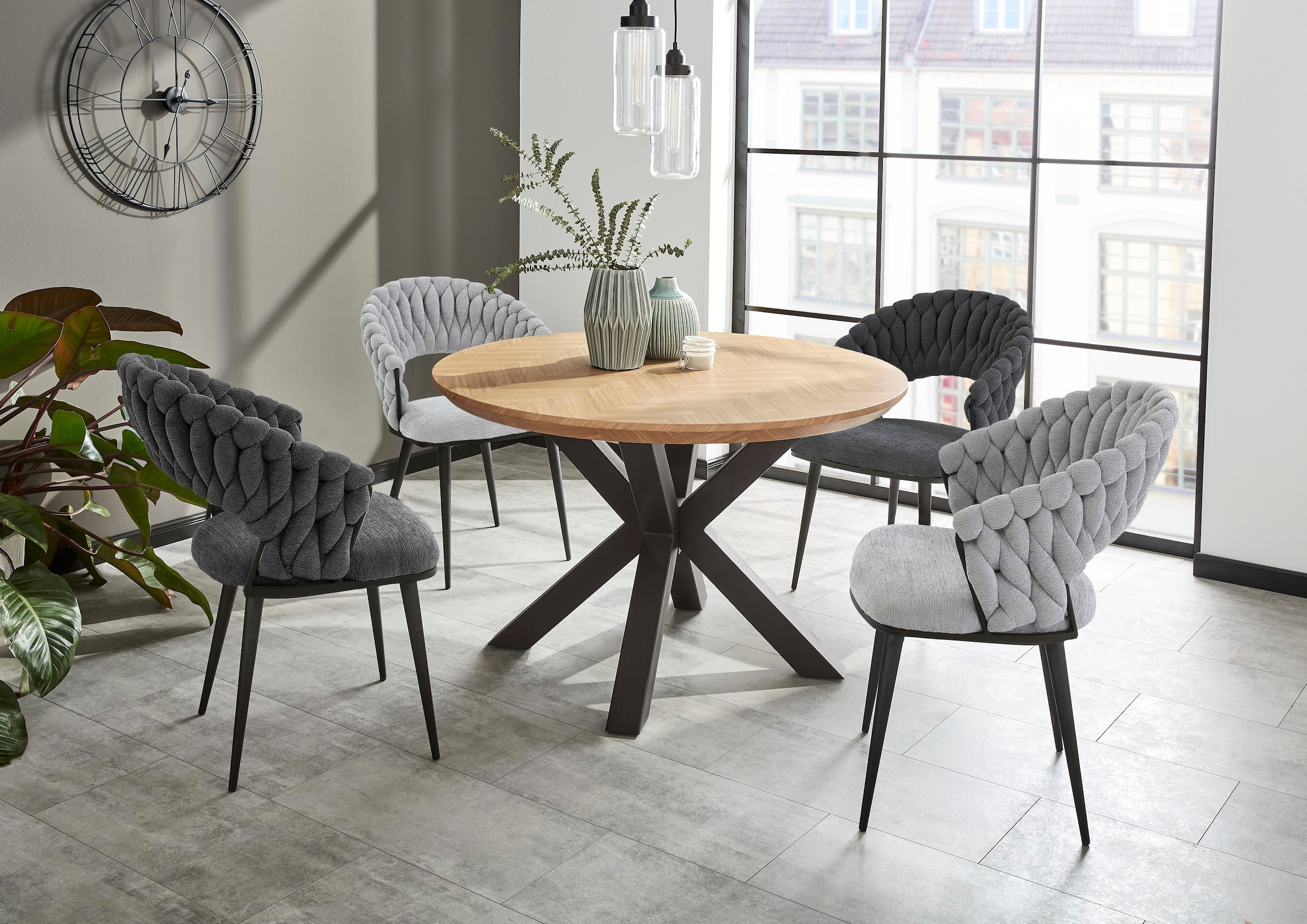 Jockenhöfer Gruppe Esstisch »Oakland«, rund, 120cm ø, Parkettoptik., Metalluntergestell