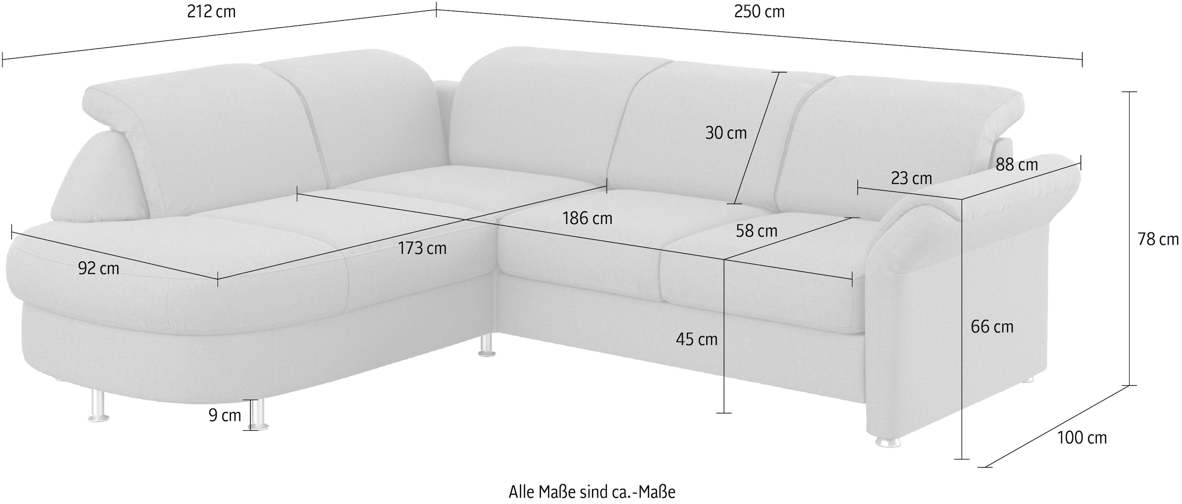 sit&more Ecksofa »Apulia L-Form«, wahlweise Bettfunktion, Bettkasten und Kopf- und Armteilverstellung