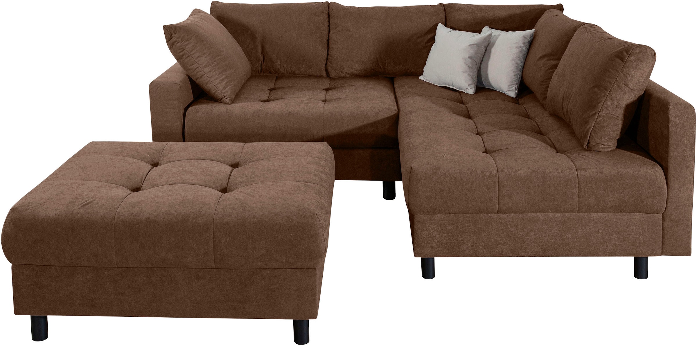 COLLECTION AB Ecksofa »Toni L-Form, B: 215 cm« mit Hocker & 2 Zierkissen, Federkern