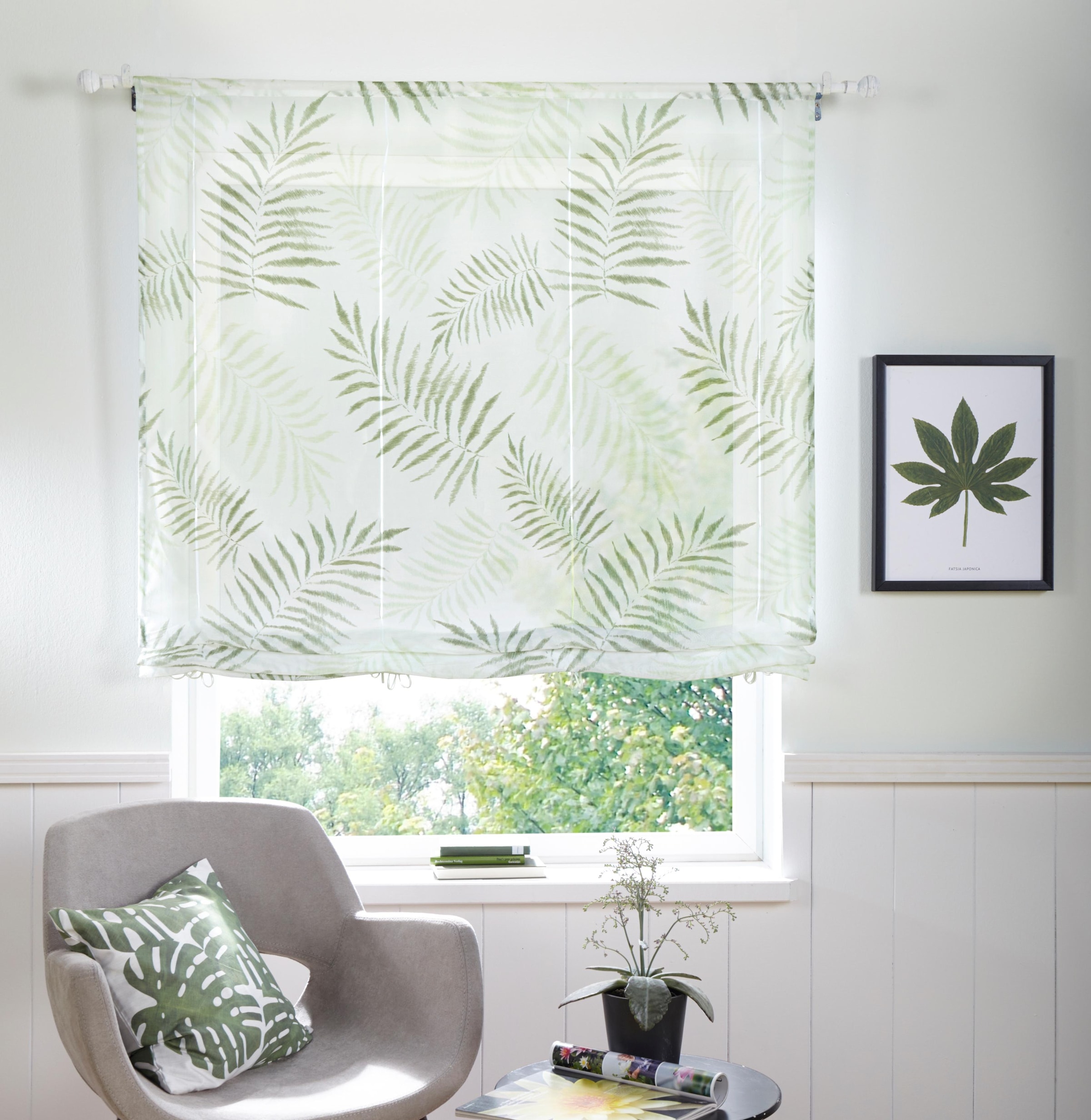 my home Raffrollo "Paula" mit Stangendurchzug Bändchenrollo, mit Blättern/P günstig online kaufen