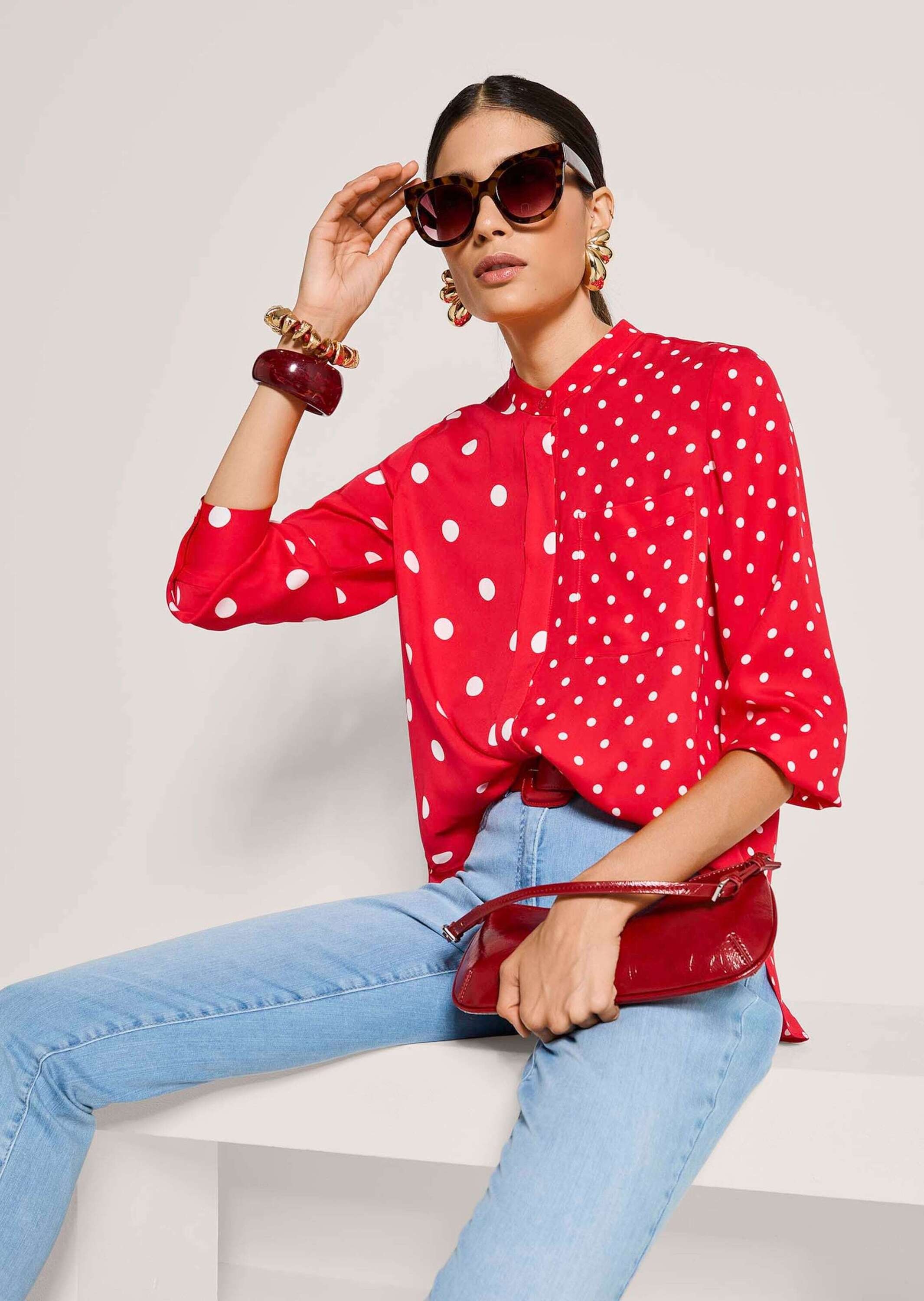 MADELEINE Langarmbluse »Hemdbluse Viskosebluse mit Pünktchen-Design« Kellerfalte