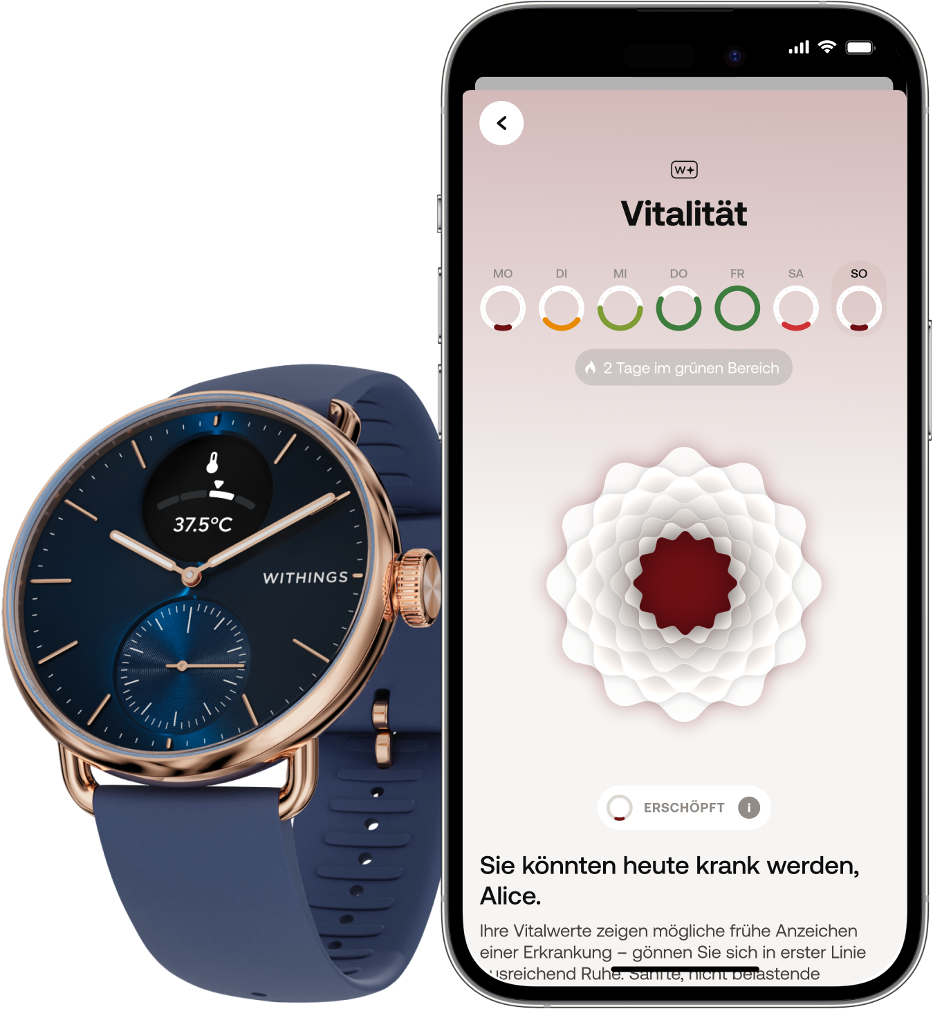 Withings Smartwatch »ScanWatch 2 38mm Rose Gold Blue« ( )