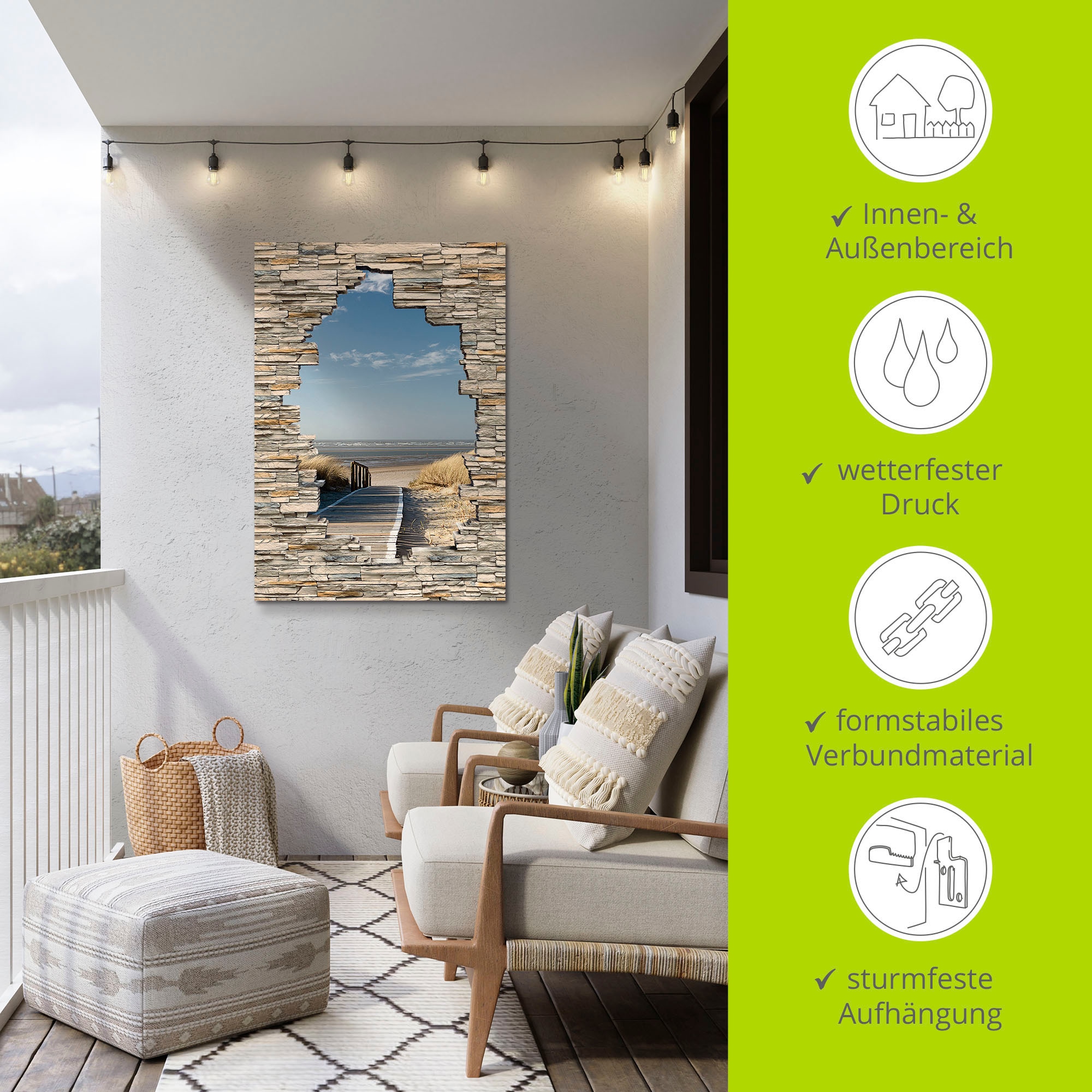 Artland Wandbild »Nordseestrand Langeoog Steg Stein Mauer«, Strandbilder, (1 St.), als Wandaufkleber in verschied. Größen